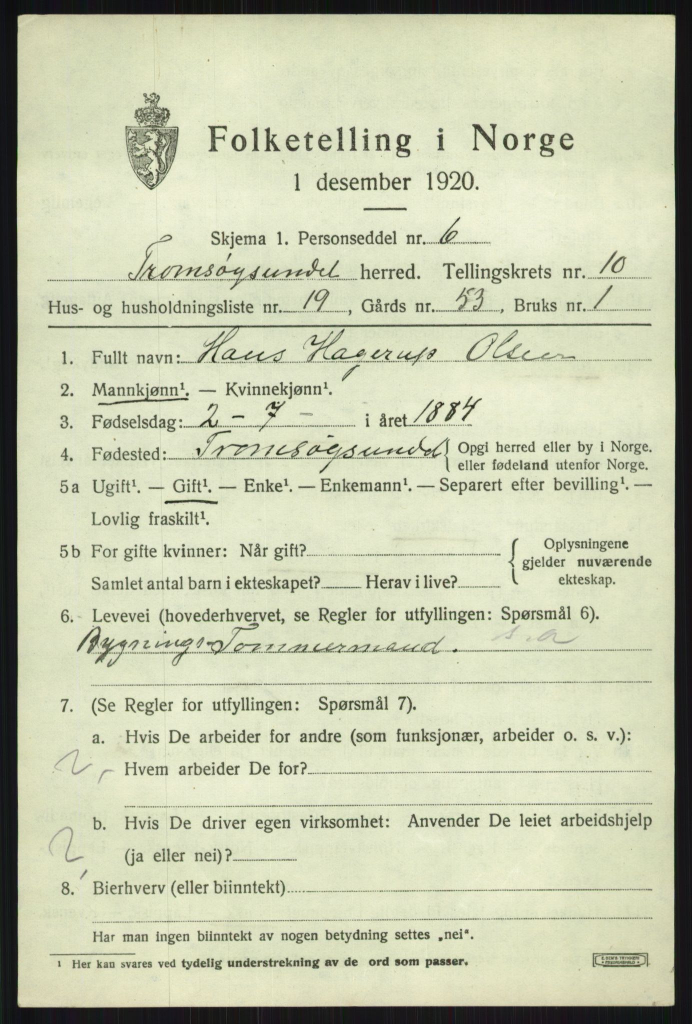 SATØ, 1920 census for Tromsøysund, 1920, p. 7186
