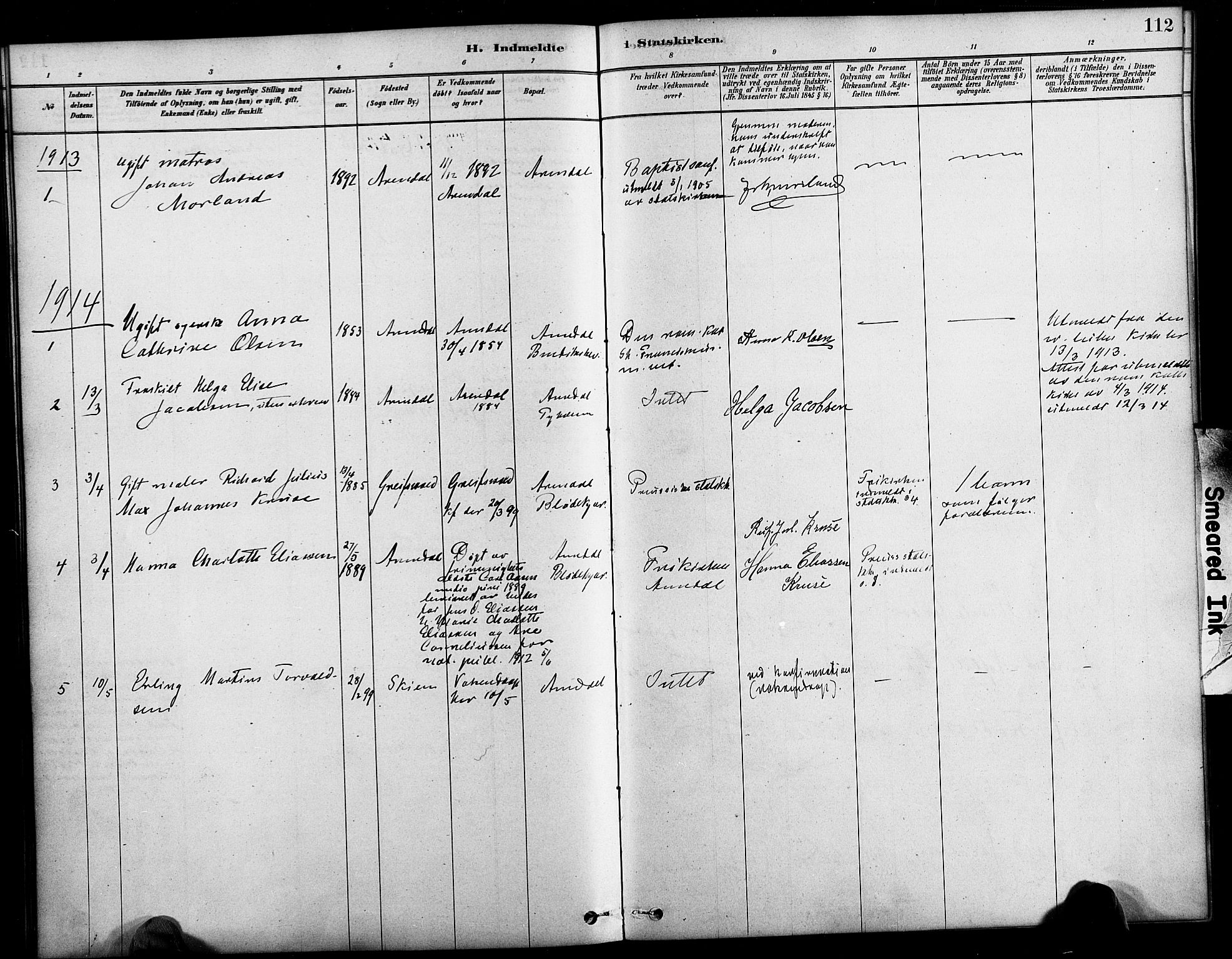Arendal sokneprestkontor, Trefoldighet, SAK/1111-0040/F/Fa/L0009: Parish register (official) no. A 9, 1878-1919, p. 112