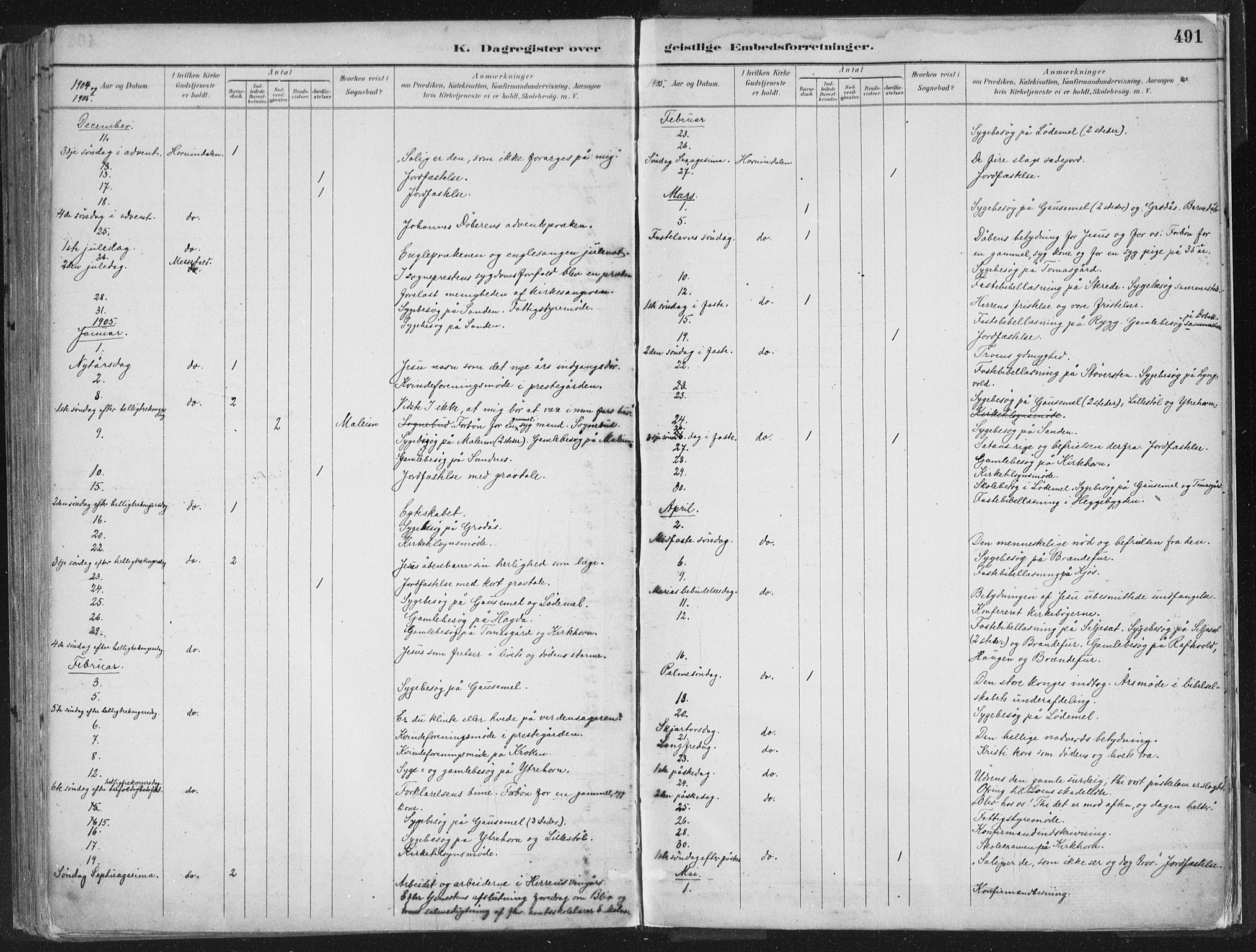 Hornindal sokneprestembete, AV/SAB-A-82401/H/Haa/Haaa/L0003/0002: Parish register (official) no. A 3B, 1885-1917, p. 491