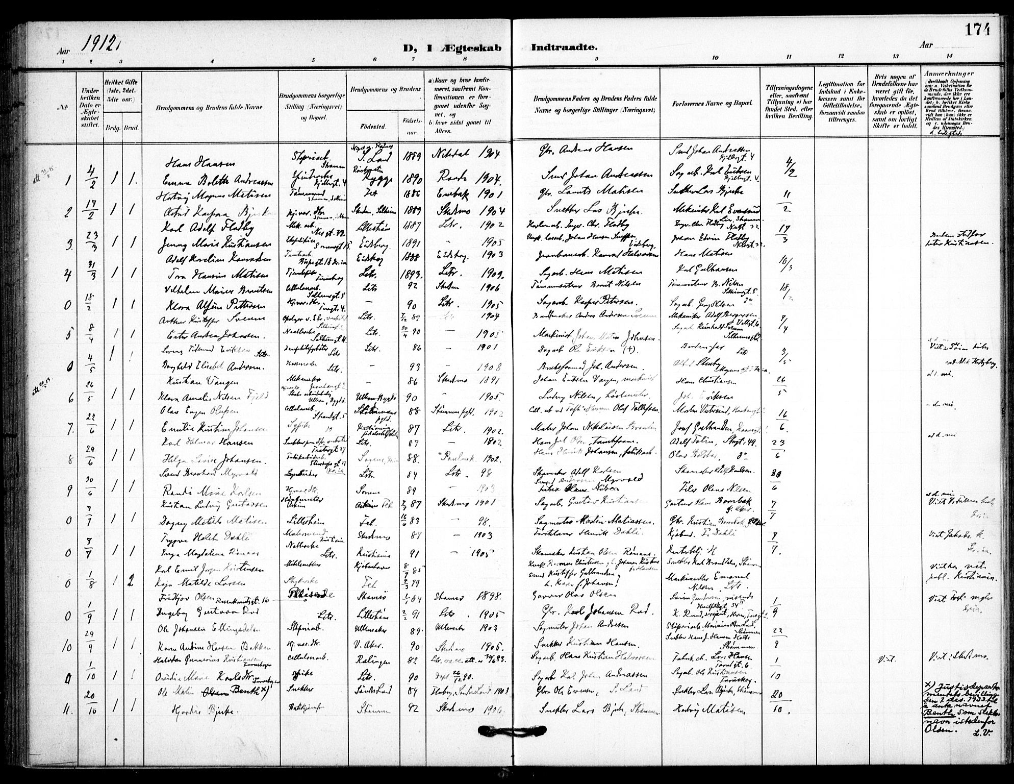 Skedsmo prestekontor Kirkebøker, AV/SAO-A-10033a/F/Fc/L0001: Parish register (official) no. III 1, 1908-1916, p. 174