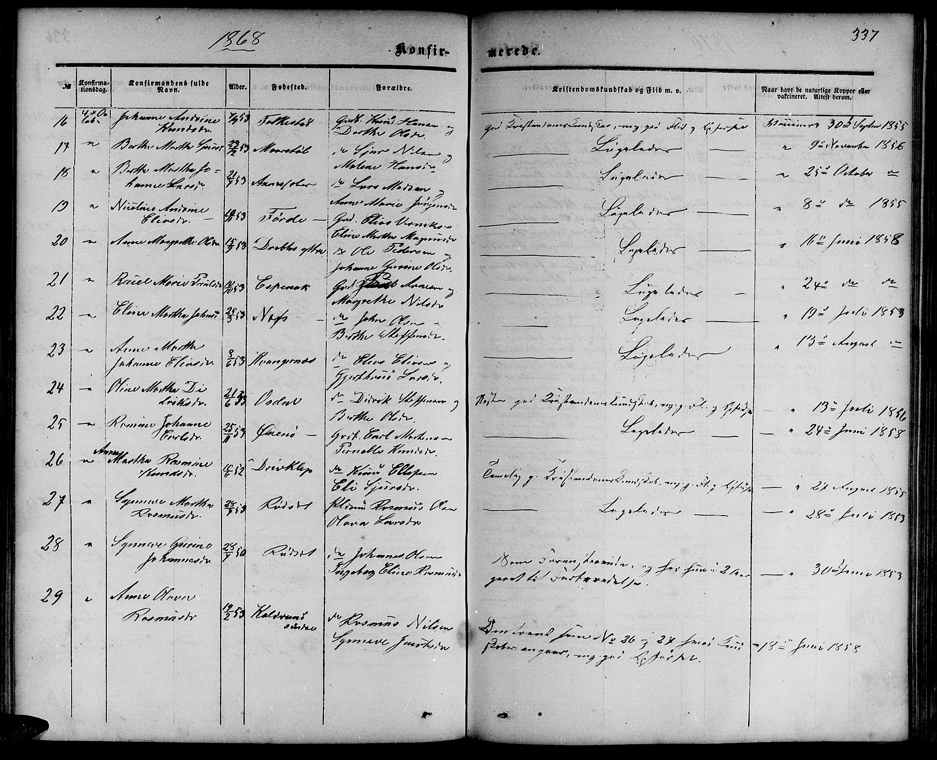 Ministerialprotokoller, klokkerbøker og fødselsregistre - Møre og Romsdal, AV/SAT-A-1454/511/L0157: Parish register (copy) no. 511C03, 1864-1884, p. 337