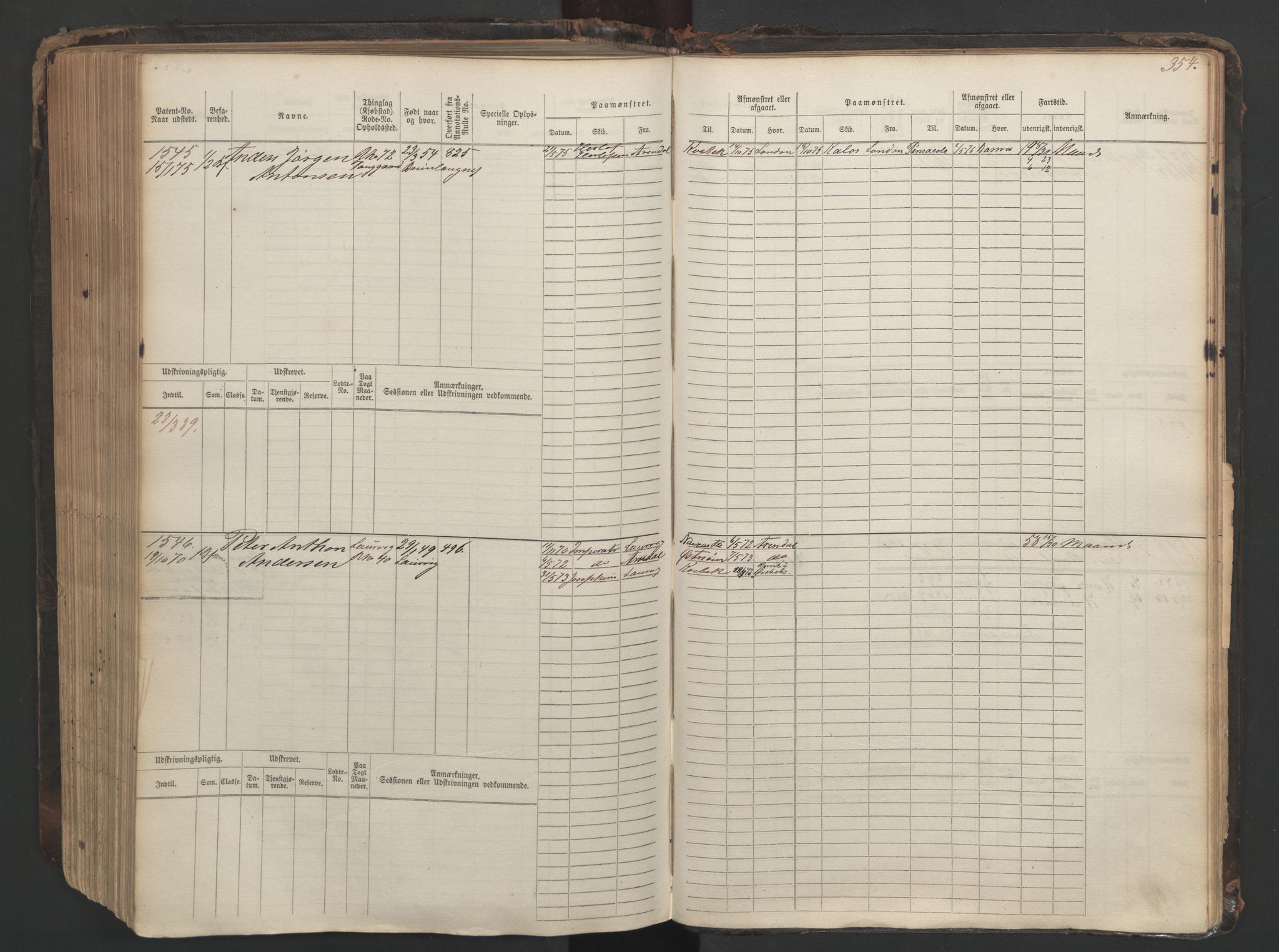 Larvik innrulleringskontor, AV/SAKO-A-787/F/Fc/L0003: Hovedrulle, 1868, p. 354