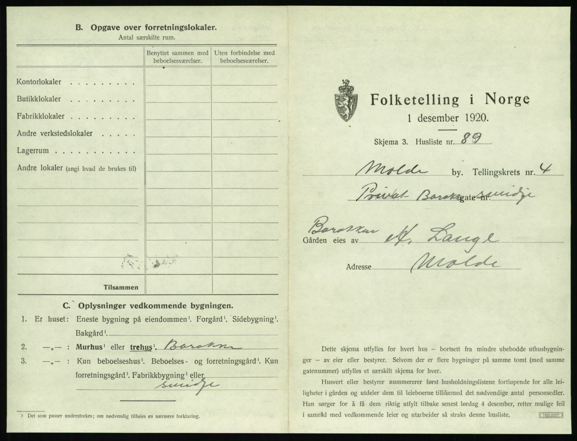 SAT, 1920 census for Molde, 1920, p. 603