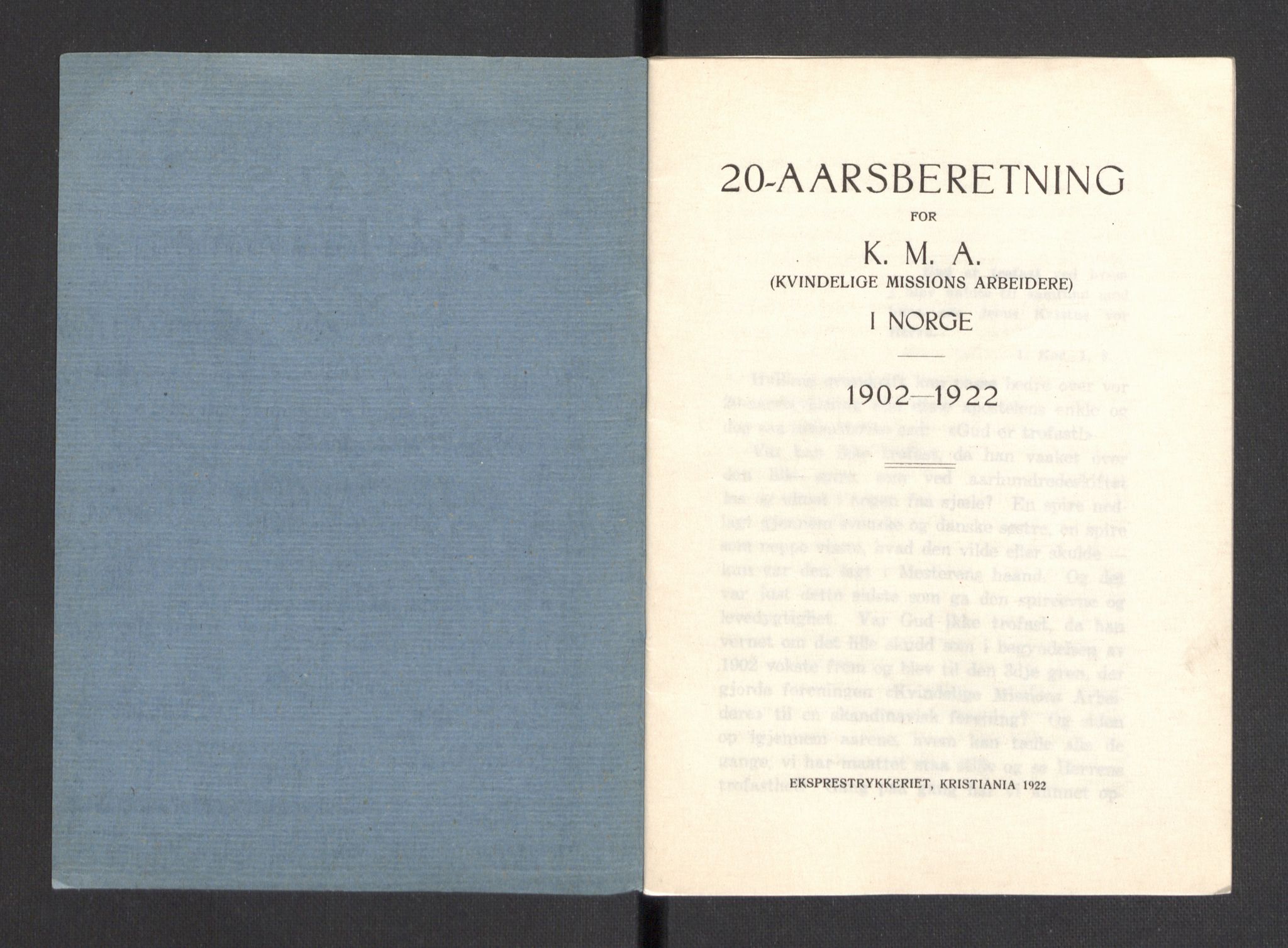 Kvinnelige Misjonsarbeidere, AV/RA-PA-0699/F/Fa/L0001/0008: -- / Trykte beretninger. 10-, 20, 25, og 30-årsjubileum, 1902-1932