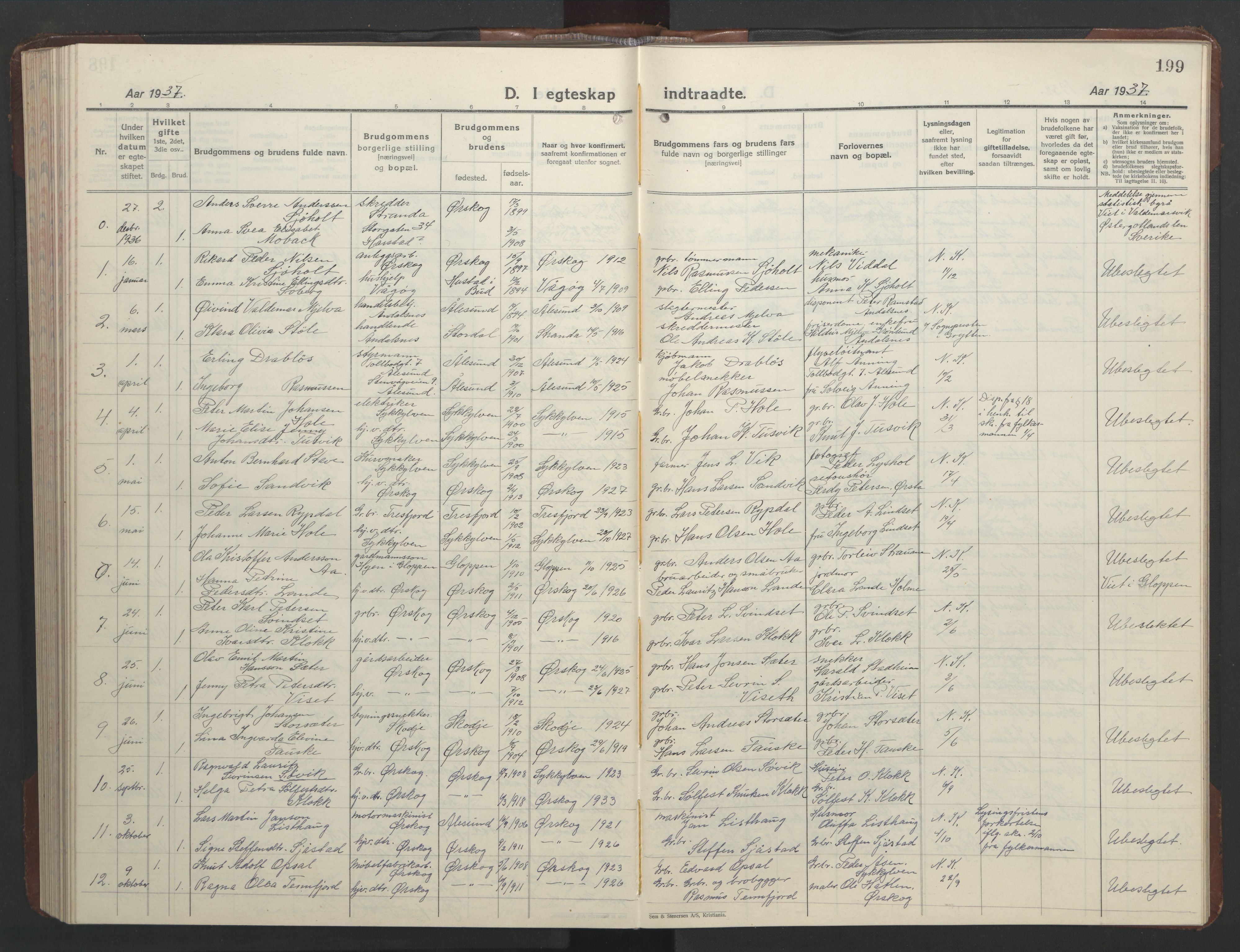 Ministerialprotokoller, klokkerbøker og fødselsregistre - Møre og Romsdal, AV/SAT-A-1454/522/L0329: Parish register (copy) no. 522C08, 1926-1951, p. 199