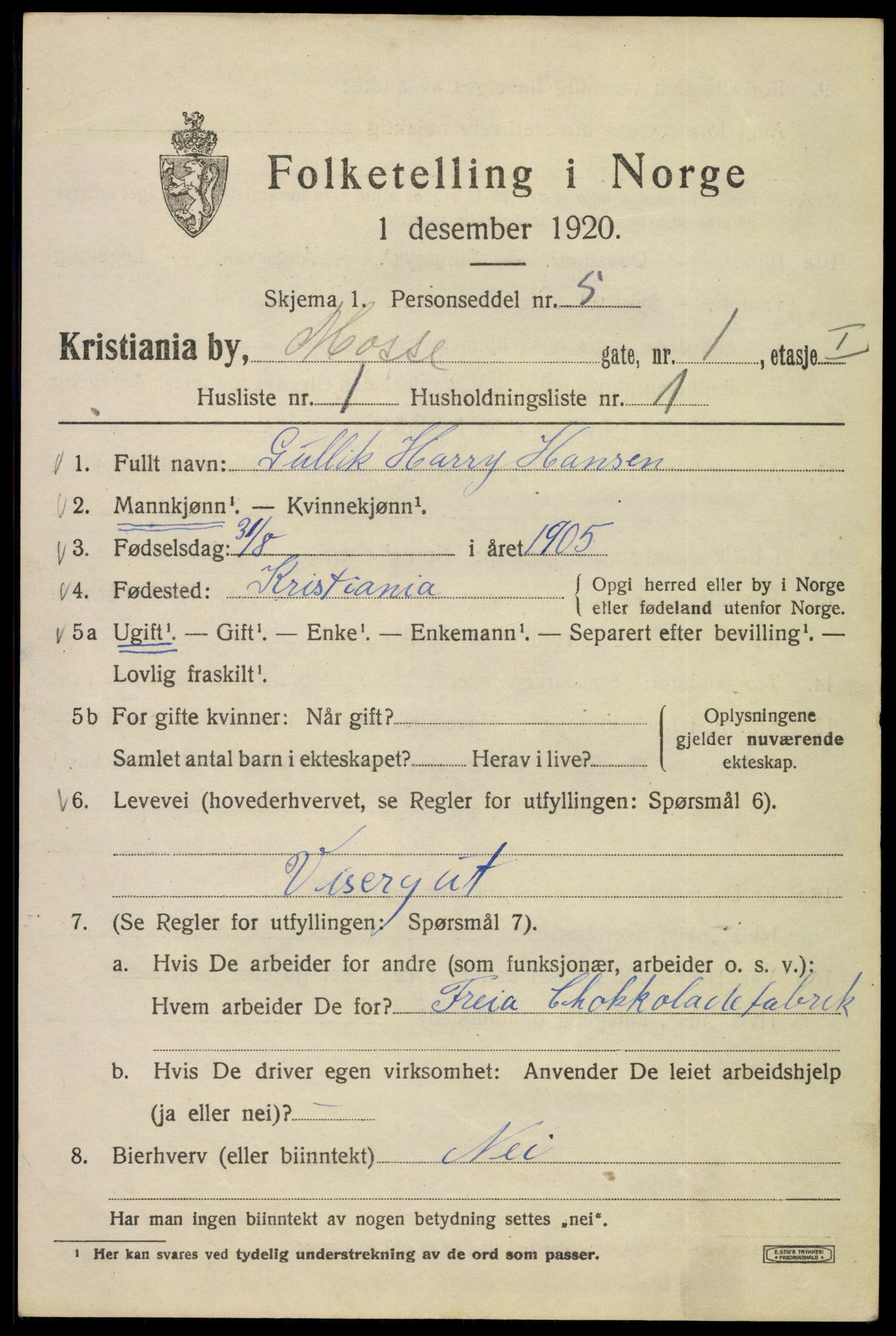 SAO, 1920 census for Kristiania, 1920, p. 396539