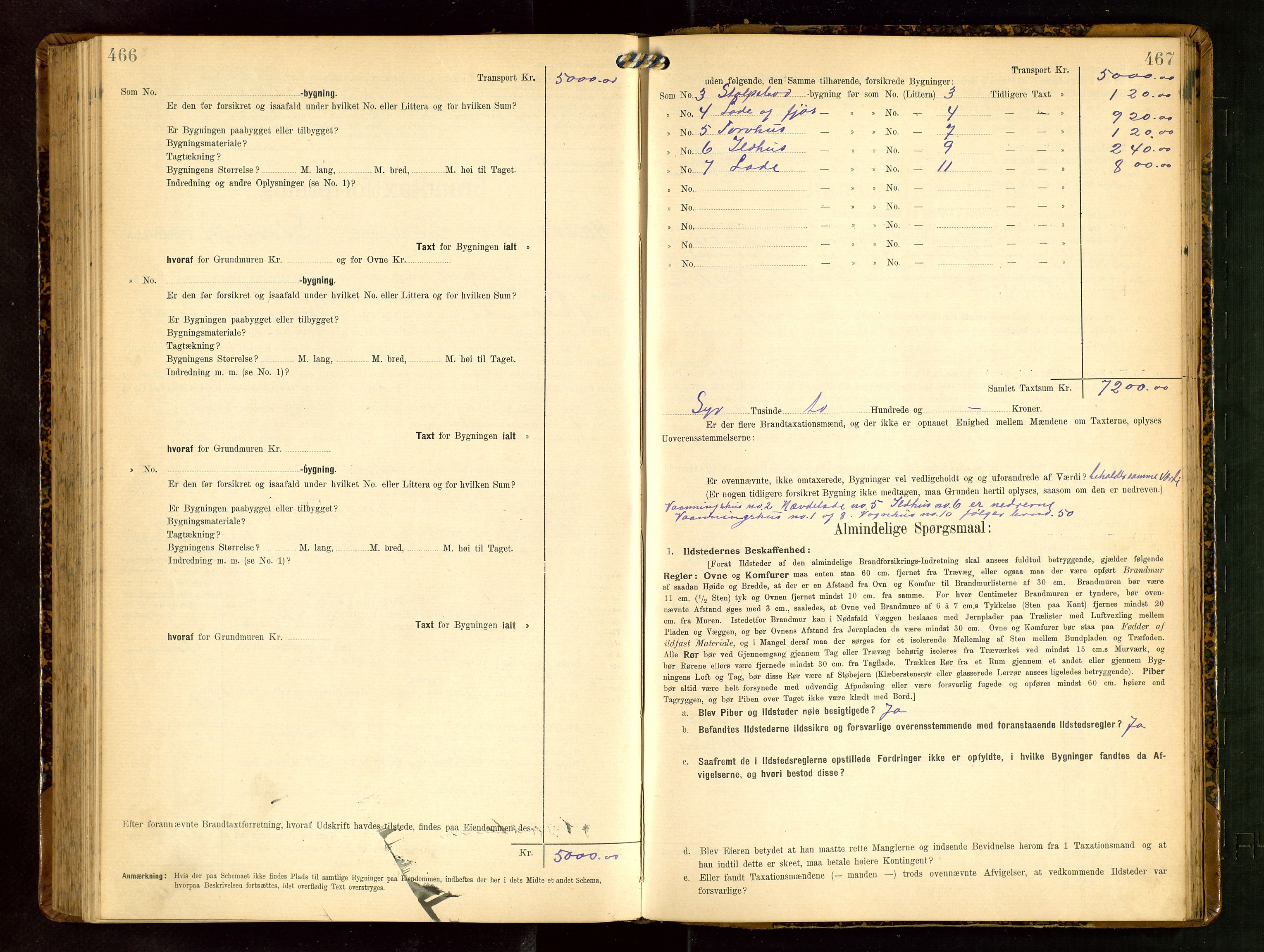 Håland lensmannskontor, AV/SAST-A-100100/Gob/L0003: Branntakstprotokoll - skjematakst. Register i boken., 1909-1910, p. 466-467