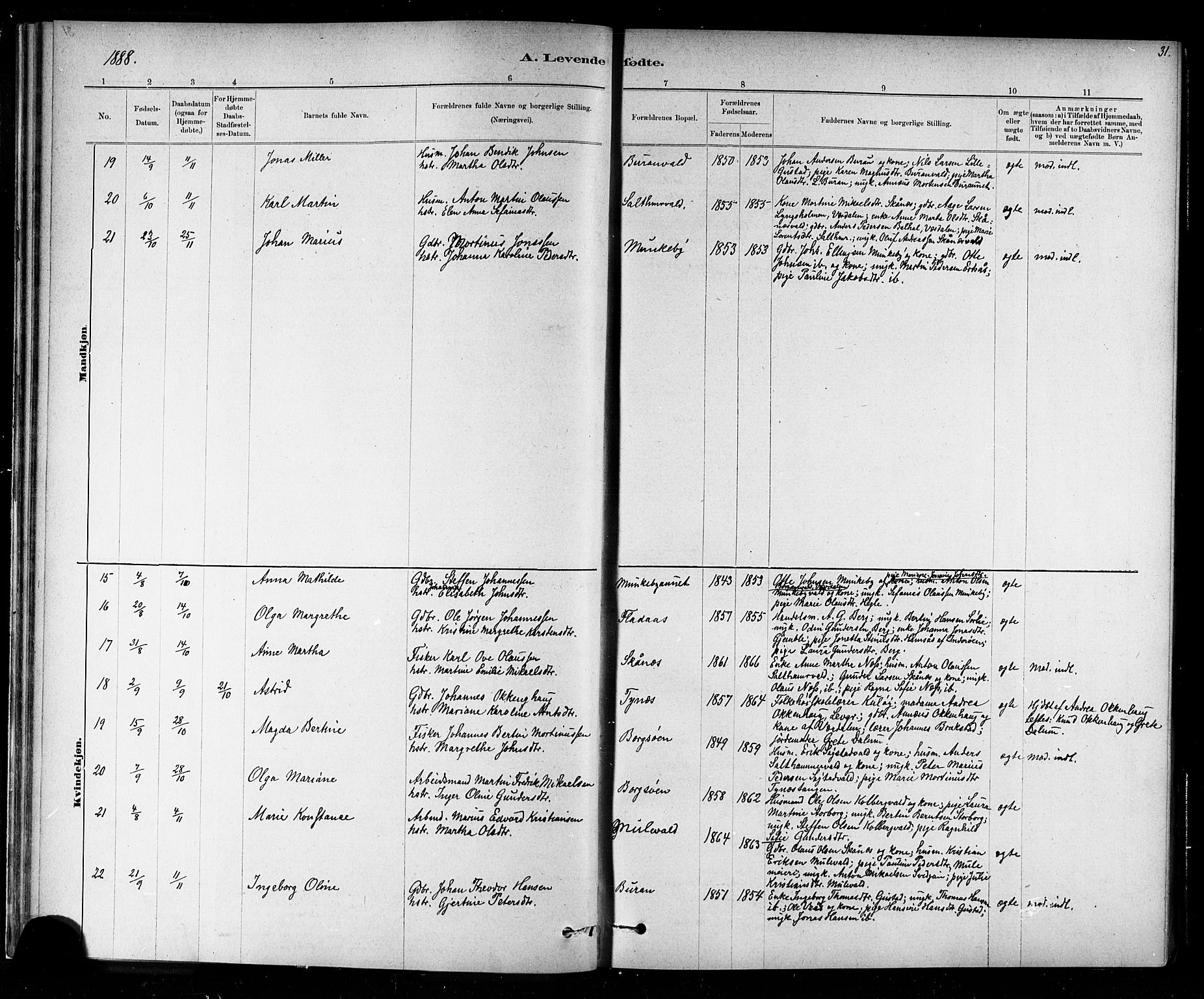 Ministerialprotokoller, klokkerbøker og fødselsregistre - Nord-Trøndelag, SAT/A-1458/721/L0208: Parish register (copy) no. 721C01, 1880-1917, p. 31