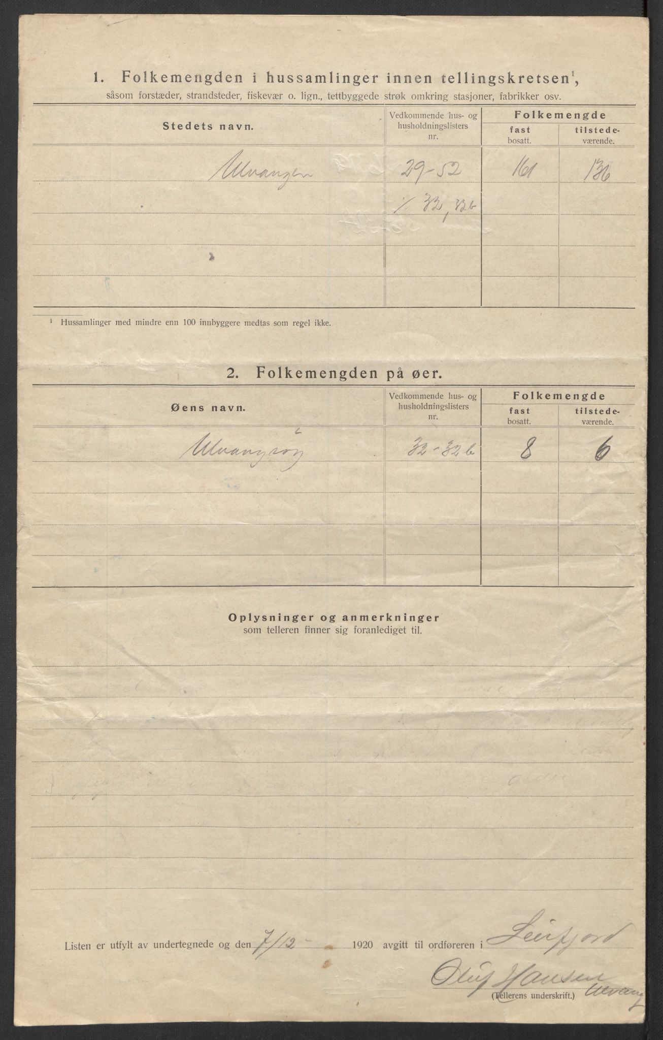 SAT, 1920 census for Leirfjord, 1920, p. 10