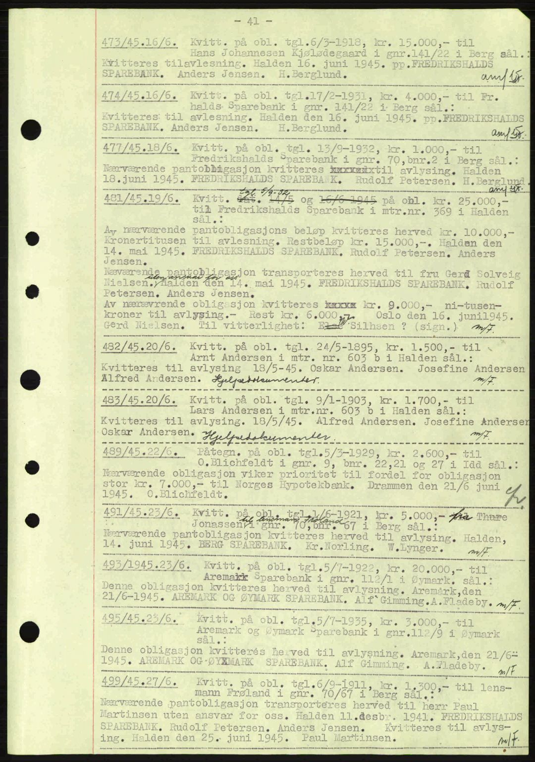 Idd og Marker sorenskriveri, AV/SAO-A-10283/G/Gb/Gbc/L0002: Mortgage book no. B4-9a, 1939-1945, Diary no: : 473/1945