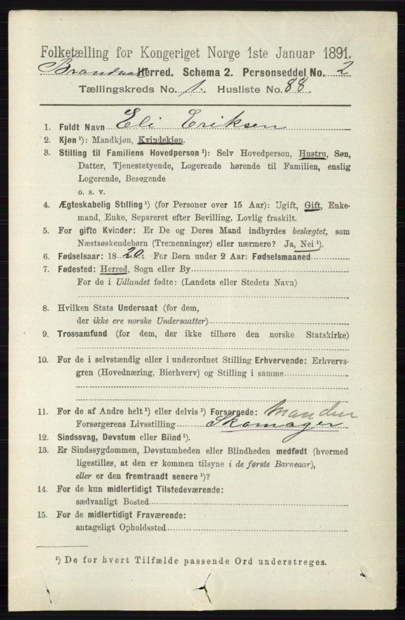 RA, 1891 census for 0422 Brandval, 1891, p. 678