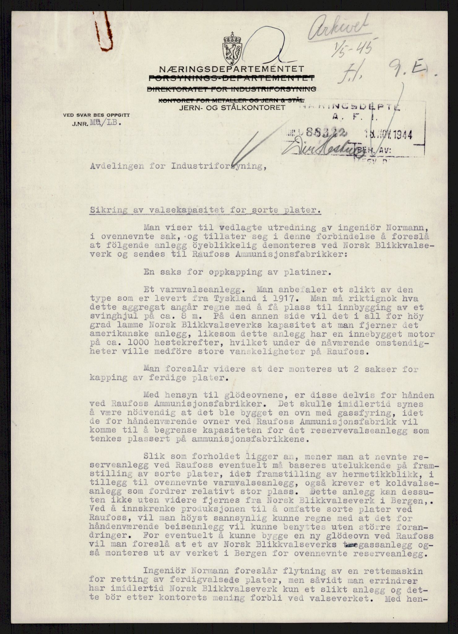 Direktoratet for industriforsyning, Sekretariatet, AV/RA-S-4153/D/Df/L0055: 9. Metallkontoret, 1940-1945, p. 163