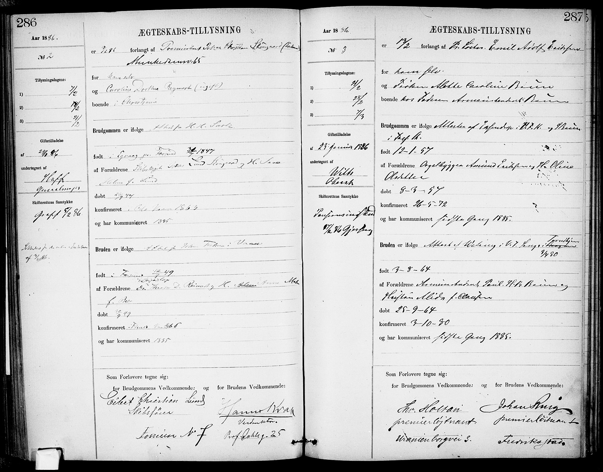 Garnisonsmenigheten Kirkebøker, AV/SAO-A-10846/H/Ha/L0007: Banns register no. I 7, 1872-1893, p. 286-287