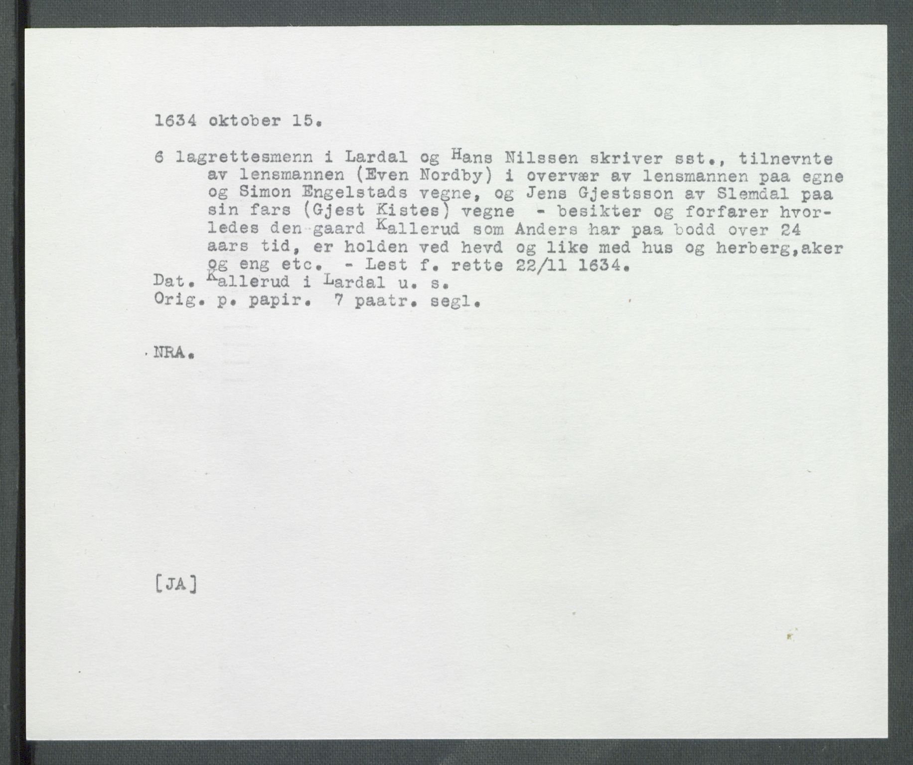 Riksarkivets diplomsamling, AV/RA-EA-5965/F02/L0146: Dokumenter, 1634, p. 48