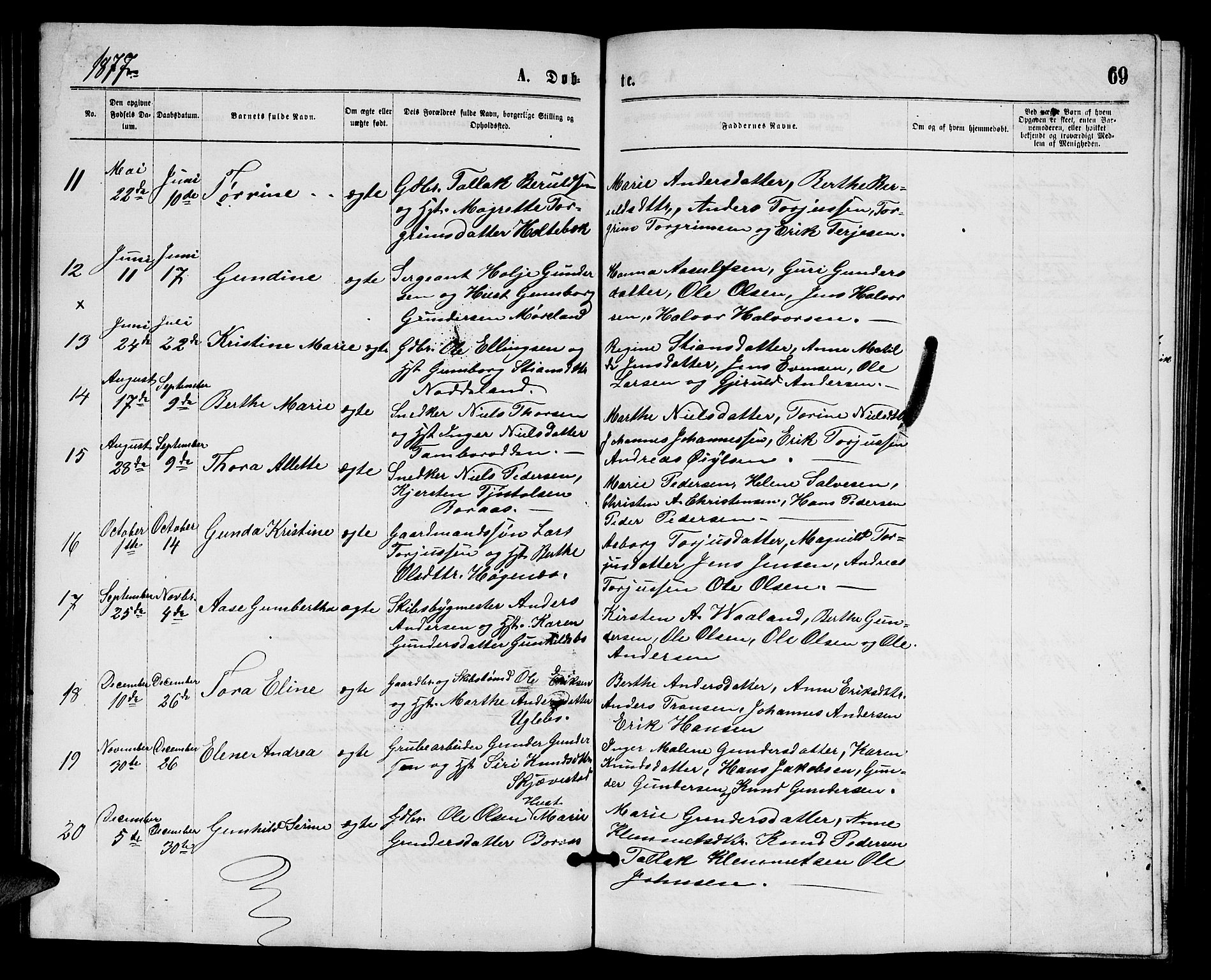 Austre Moland sokneprestkontor, SAK/1111-0001/F/Fb/Fba/L0002: Parish register (copy) no. B 2, 1869-1879, p. 69