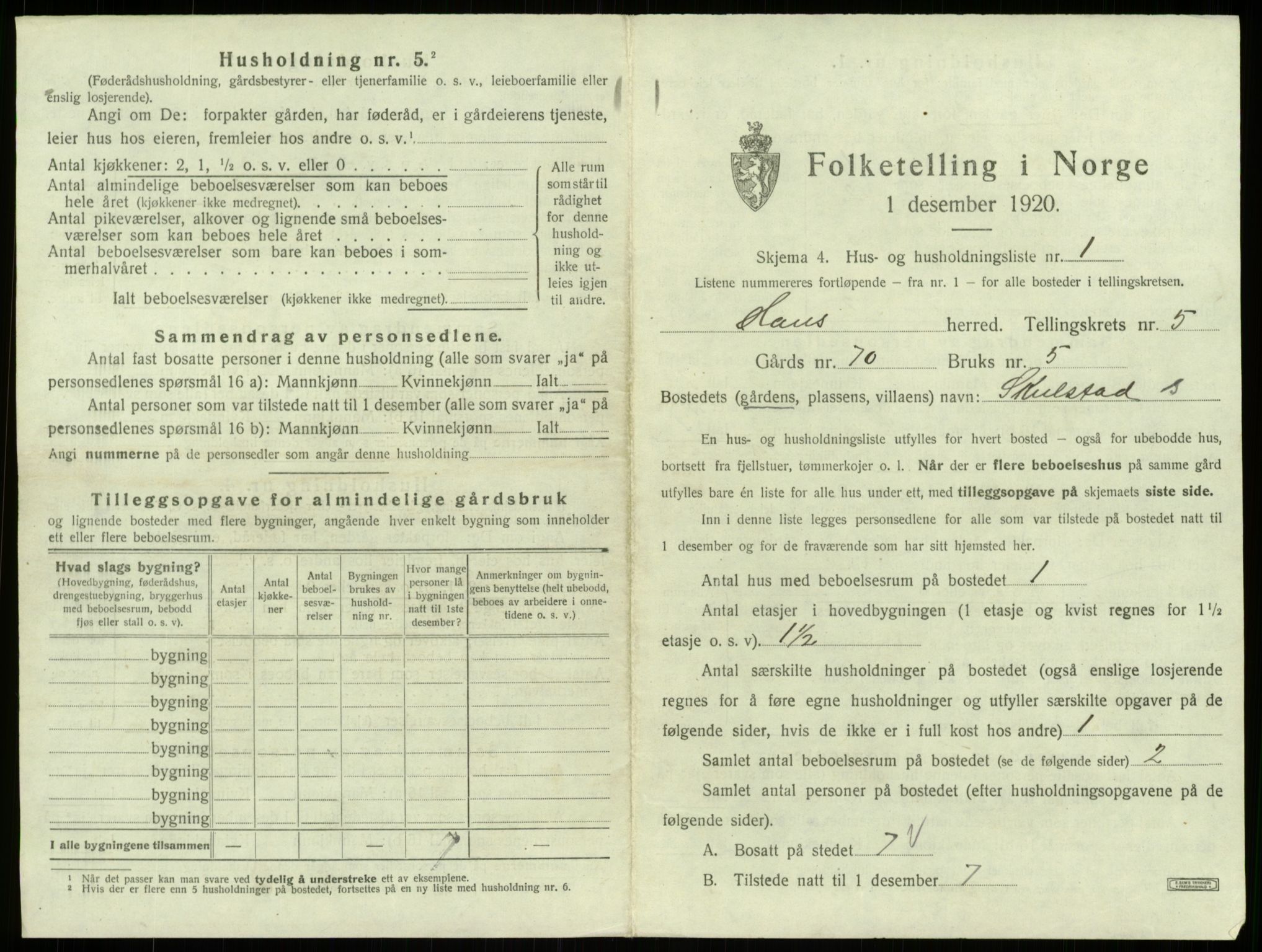 SAB, 1920 census for Haus, 1920, p. 319