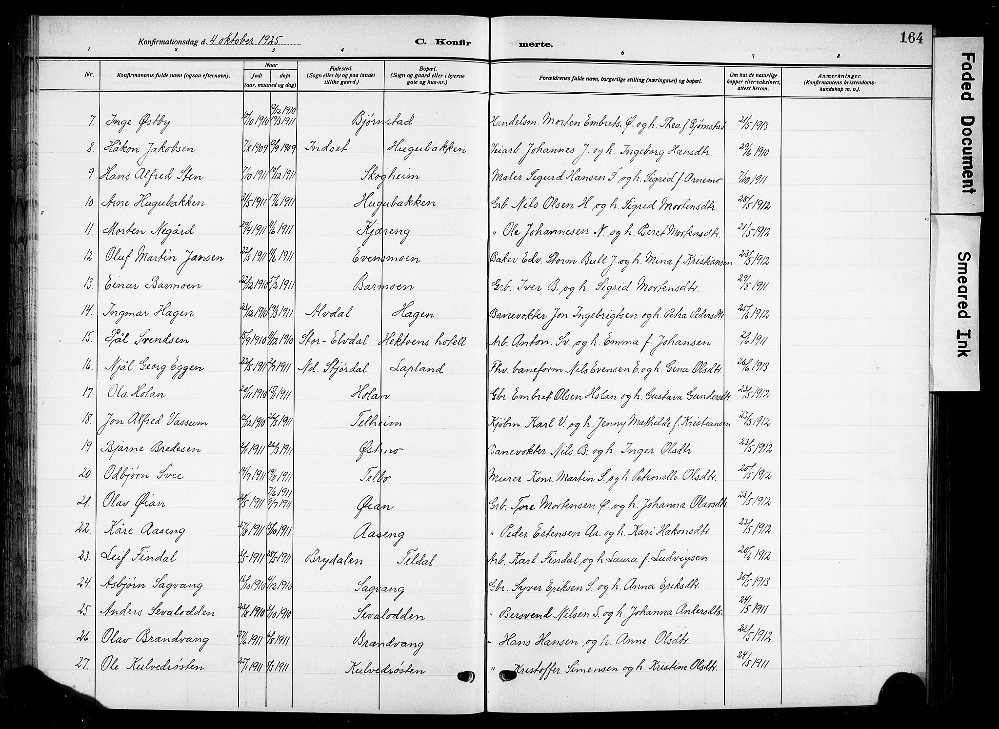 Tynset prestekontor, SAH/PREST-058/H/Ha/Hab/L0011: Parish register (copy) no. 11, 1915-1930, p. 164