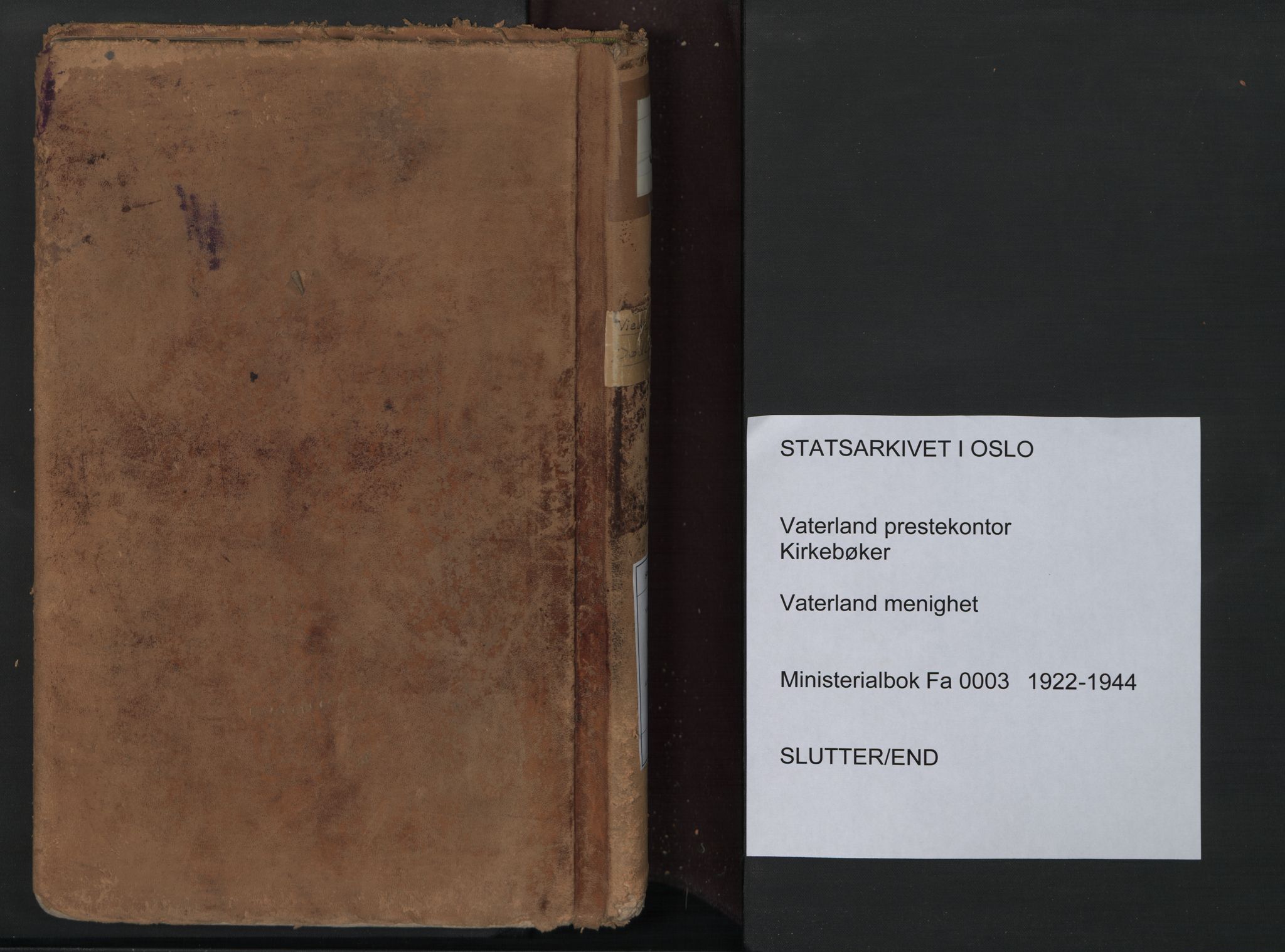 Vaterland prestekontor Kirkebøker, AV/SAO-A-10880/F/Fa/L0003: Parish register (official) no. 3, 1922-1944