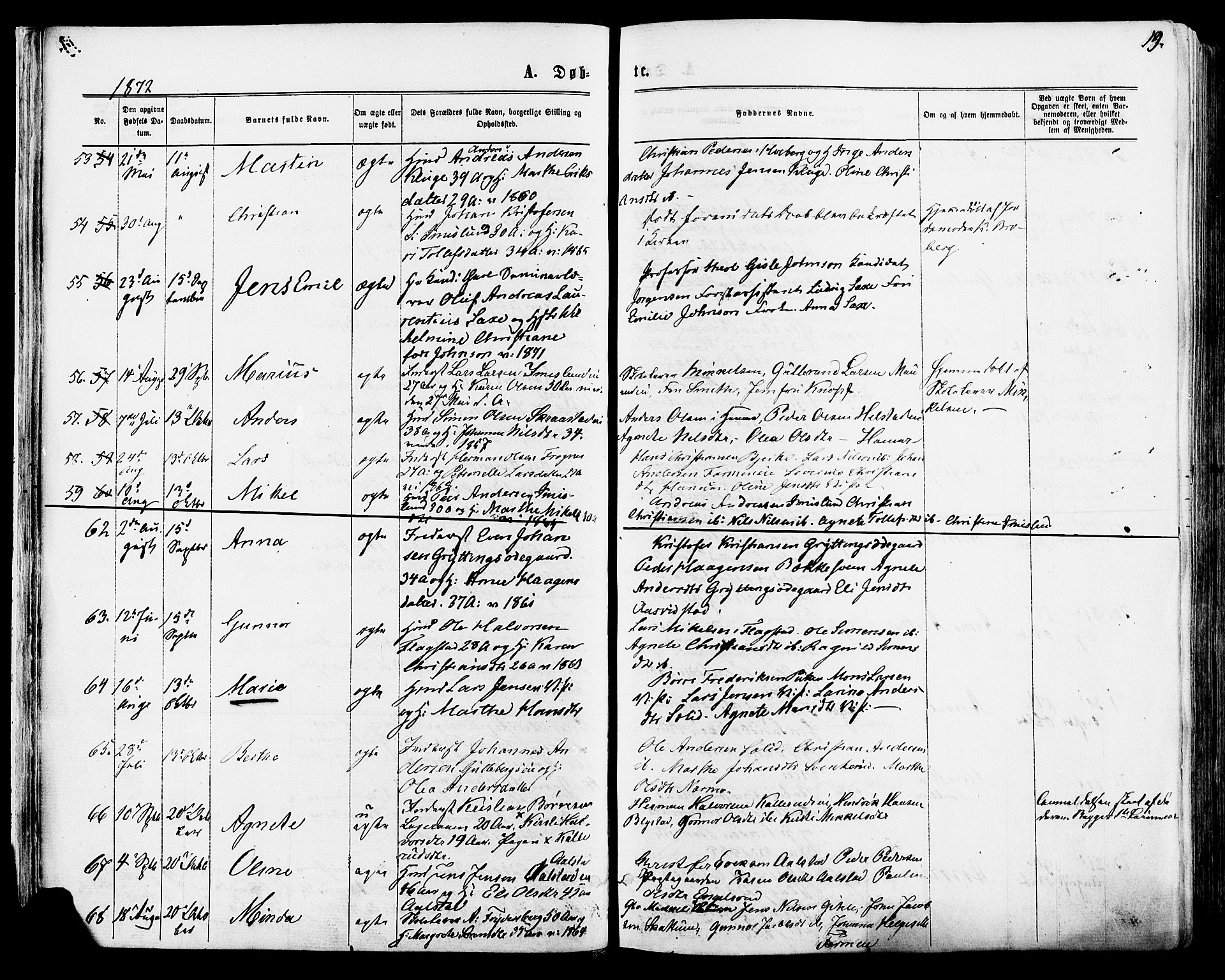 Vang prestekontor, Hedmark, AV/SAH-PREST-008/H/Ha/Haa/L0015: Parish register (official) no. 15, 1871-1885, p. 19