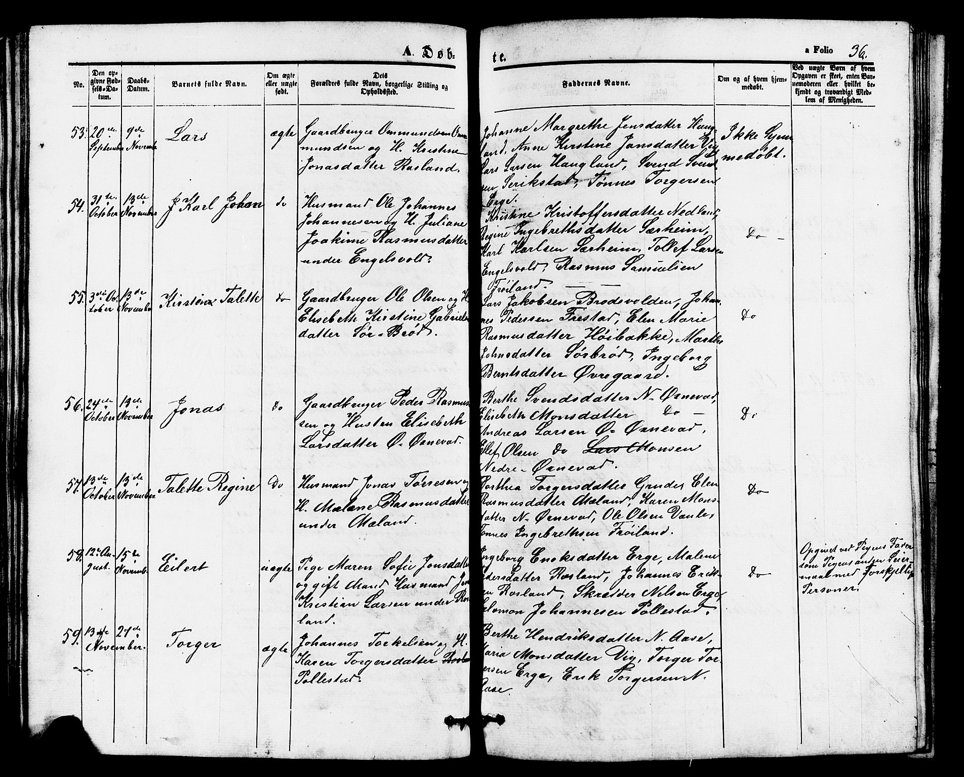 Klepp sokneprestkontor, AV/SAST-A-101803/001/3/30BB/L0002: Parish register (copy) no. B 2, 1860-1875, p. 36