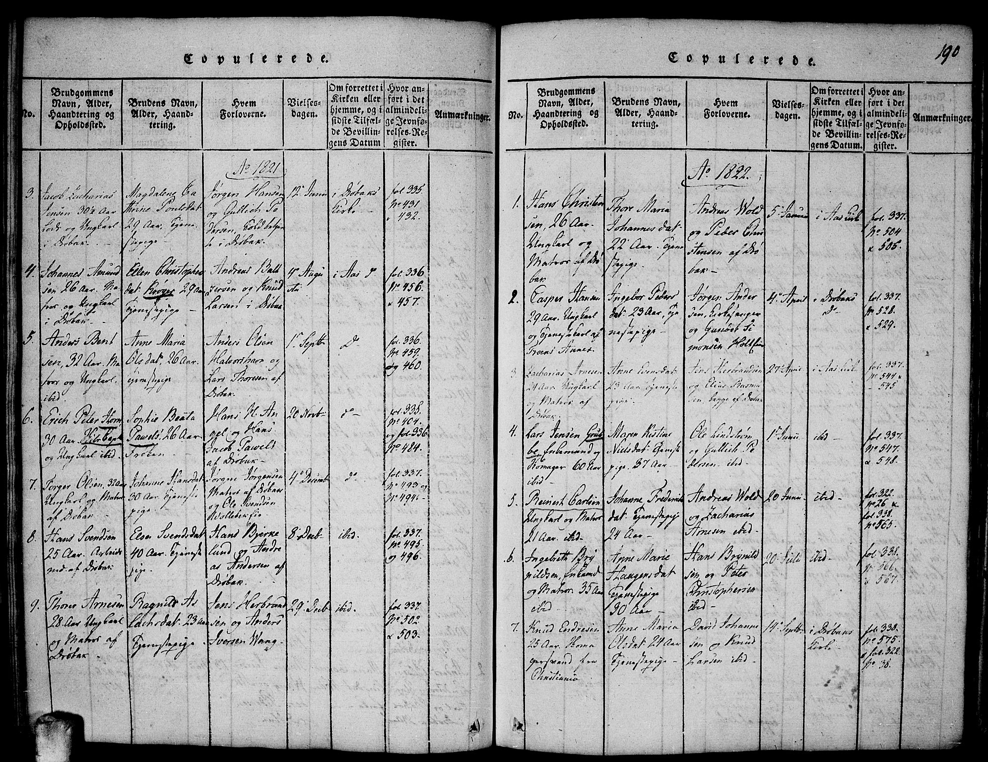 Drøbak prestekontor Kirkebøker, SAO/A-10142a/F/Fa/L0001: Parish register (official) no. I 1, 1816-1842, p. 190