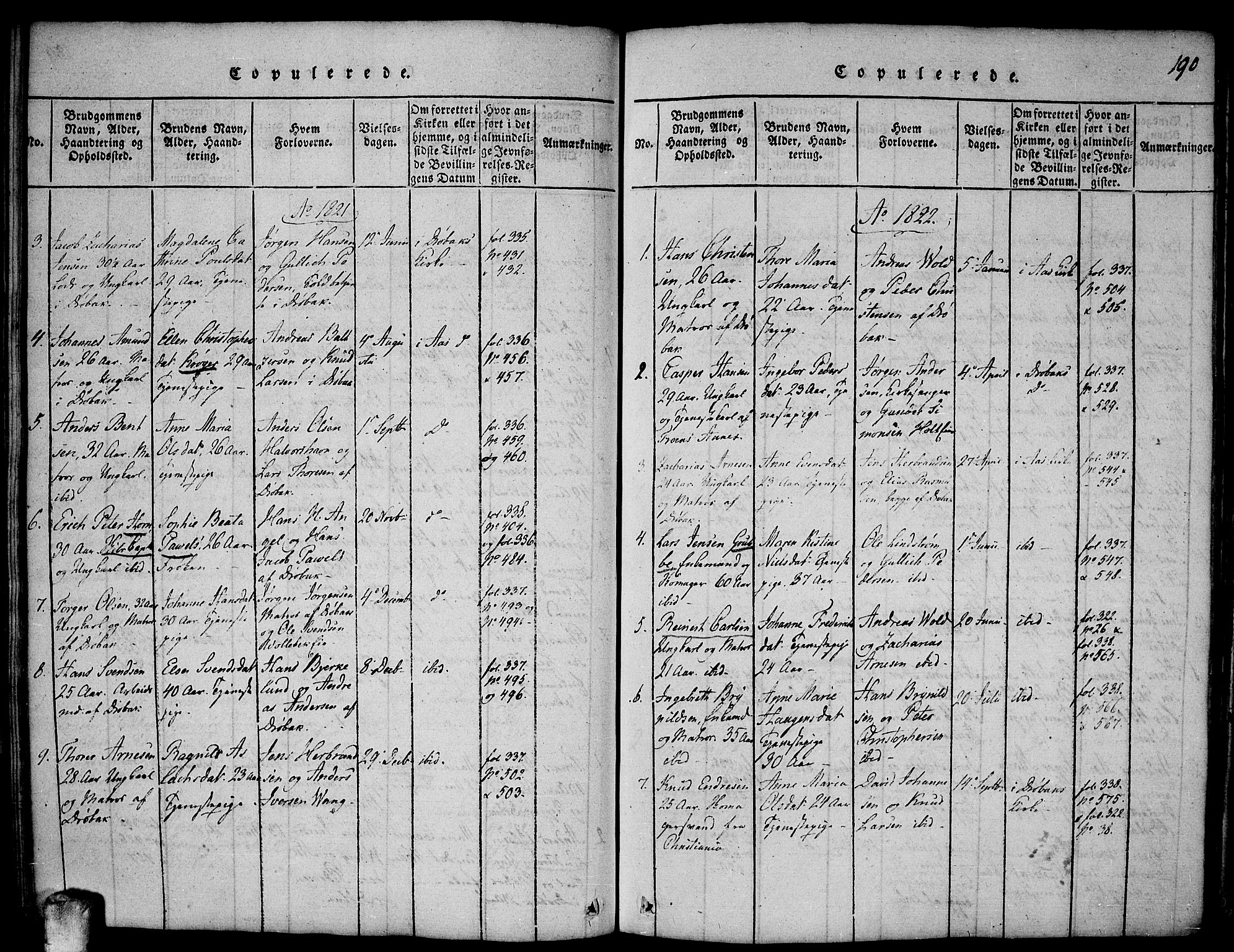 Drøbak prestekontor Kirkebøker, AV/SAO-A-10142a/F/Fa/L0001: Parish register (official) no. I 1, 1816-1842, p. 190