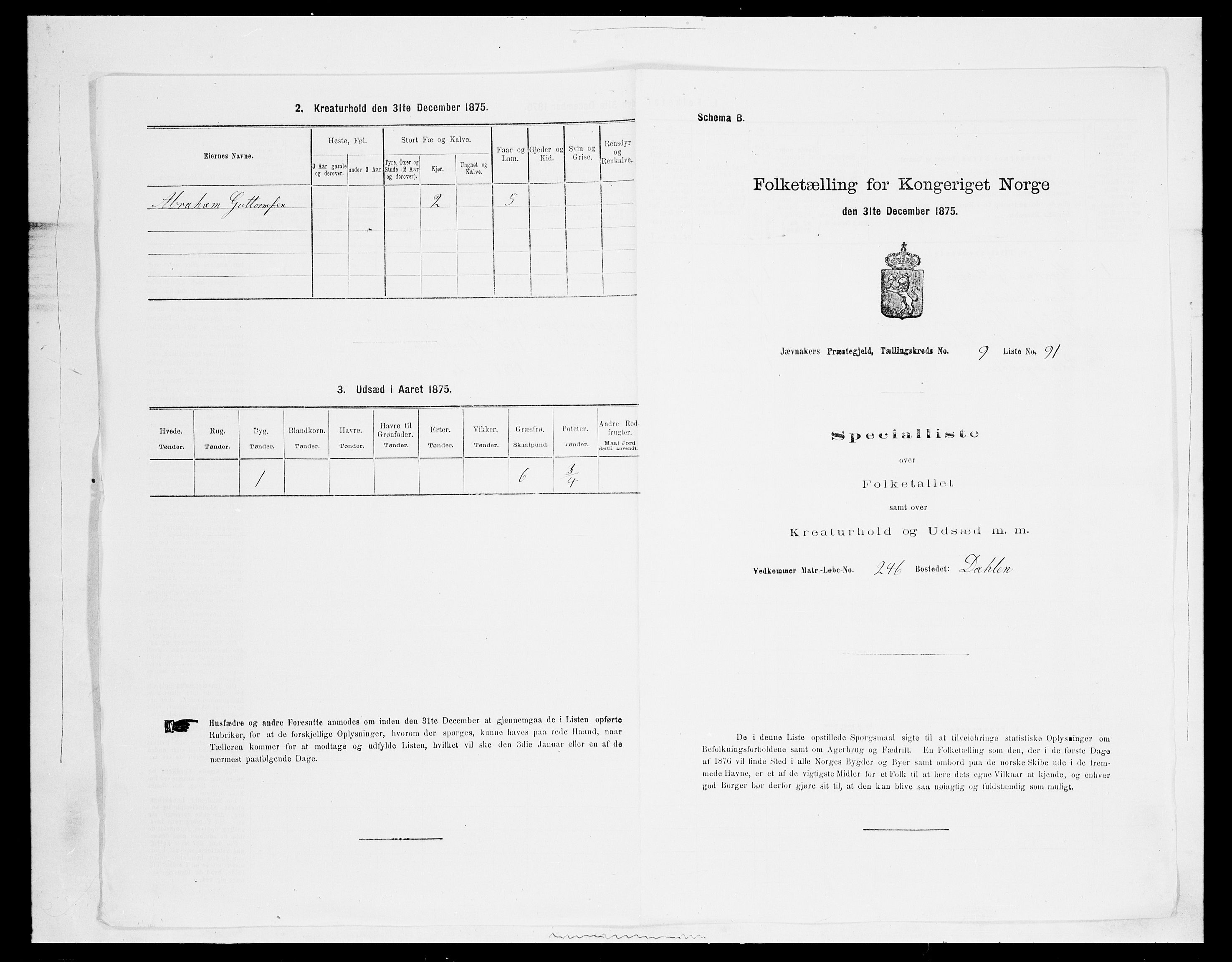 SAH, 1875 census for 0532P Jevnaker, 1875, p. 1695