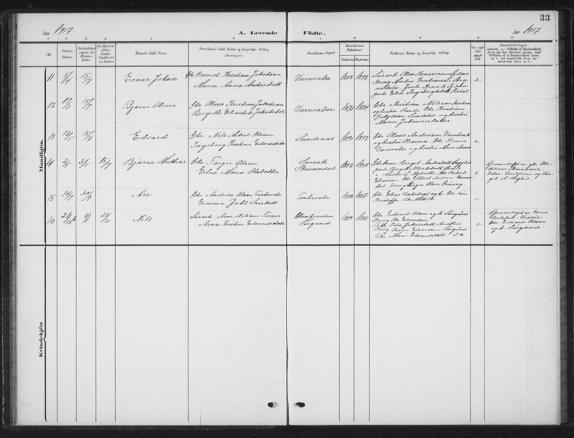 Ministerialprotokoller, klokkerbøker og fødselsregistre - Nordland, AV/SAT-A-1459/823/L0331: Parish register (copy) no. 823C03, 1905-1934, p. 33