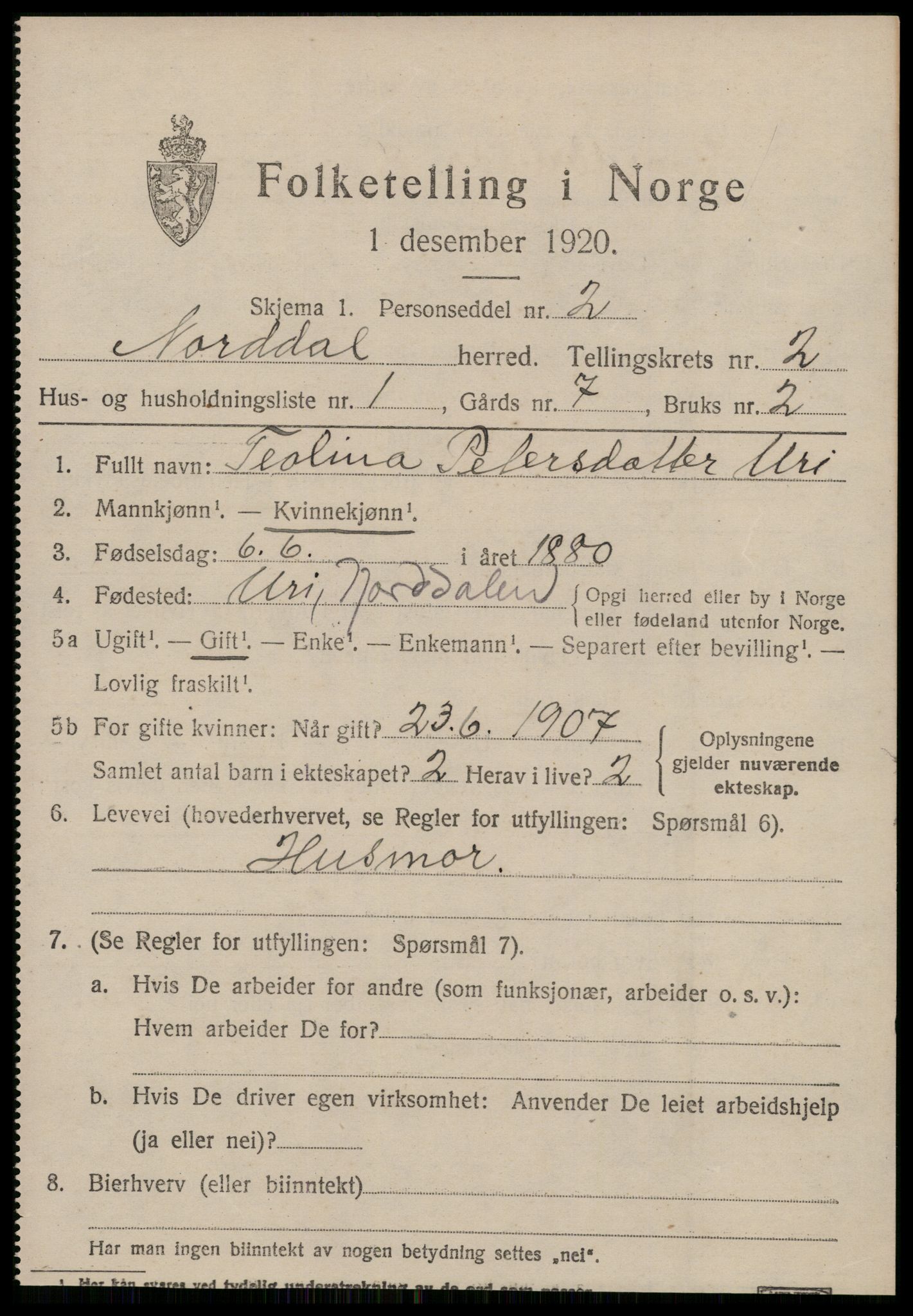 SAT, 1920 census for Norddal, 1920, p. 1441