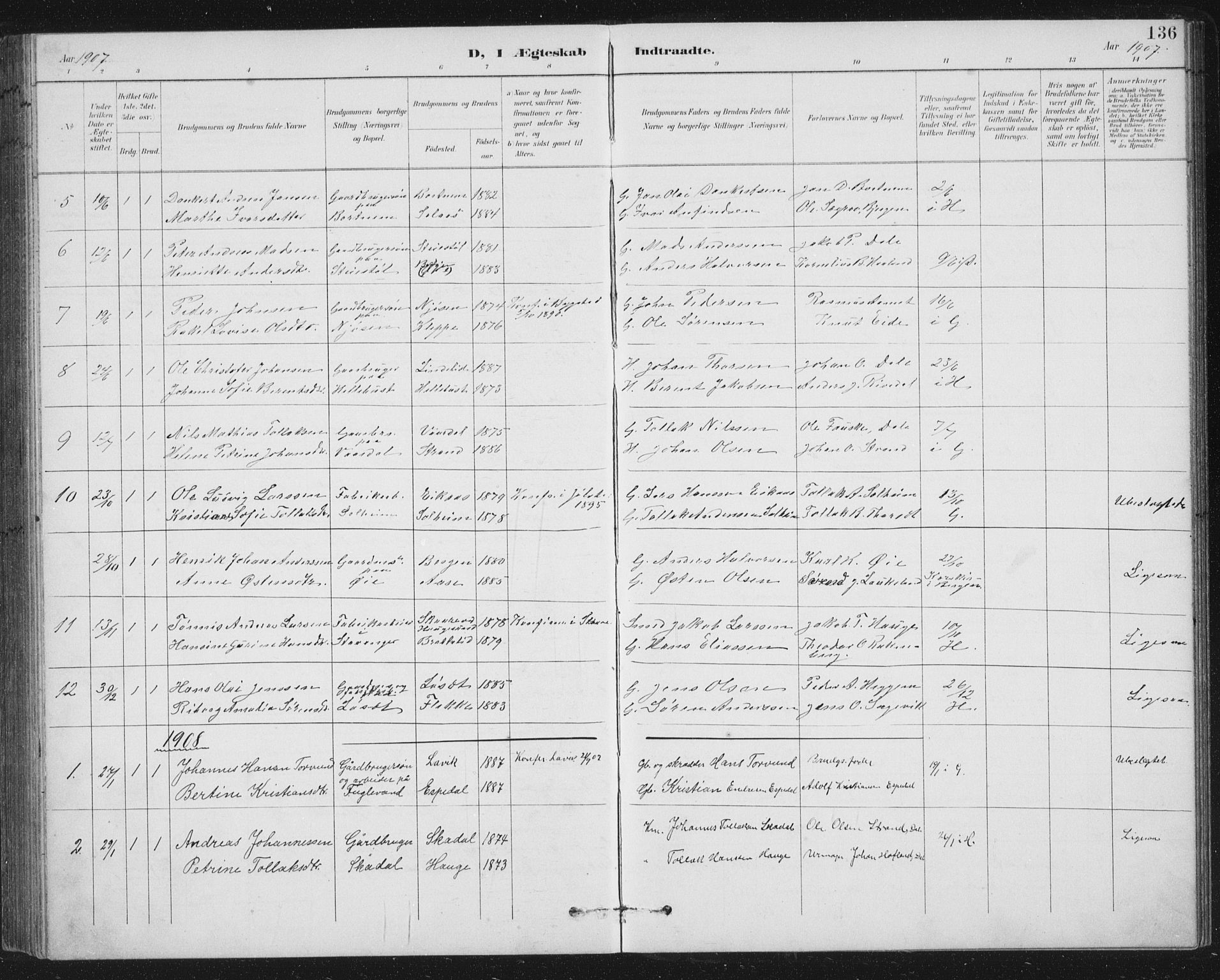 Fjaler sokneprestembete, SAB/A-79801/H/Hab/Habc/L0003: Parish register (copy) no. C 3, 1894-1917, p. 136