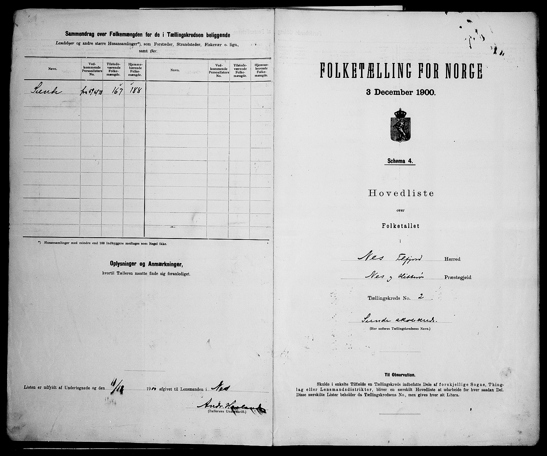 SAK, 1900 census for Nes, 1900, p. 12