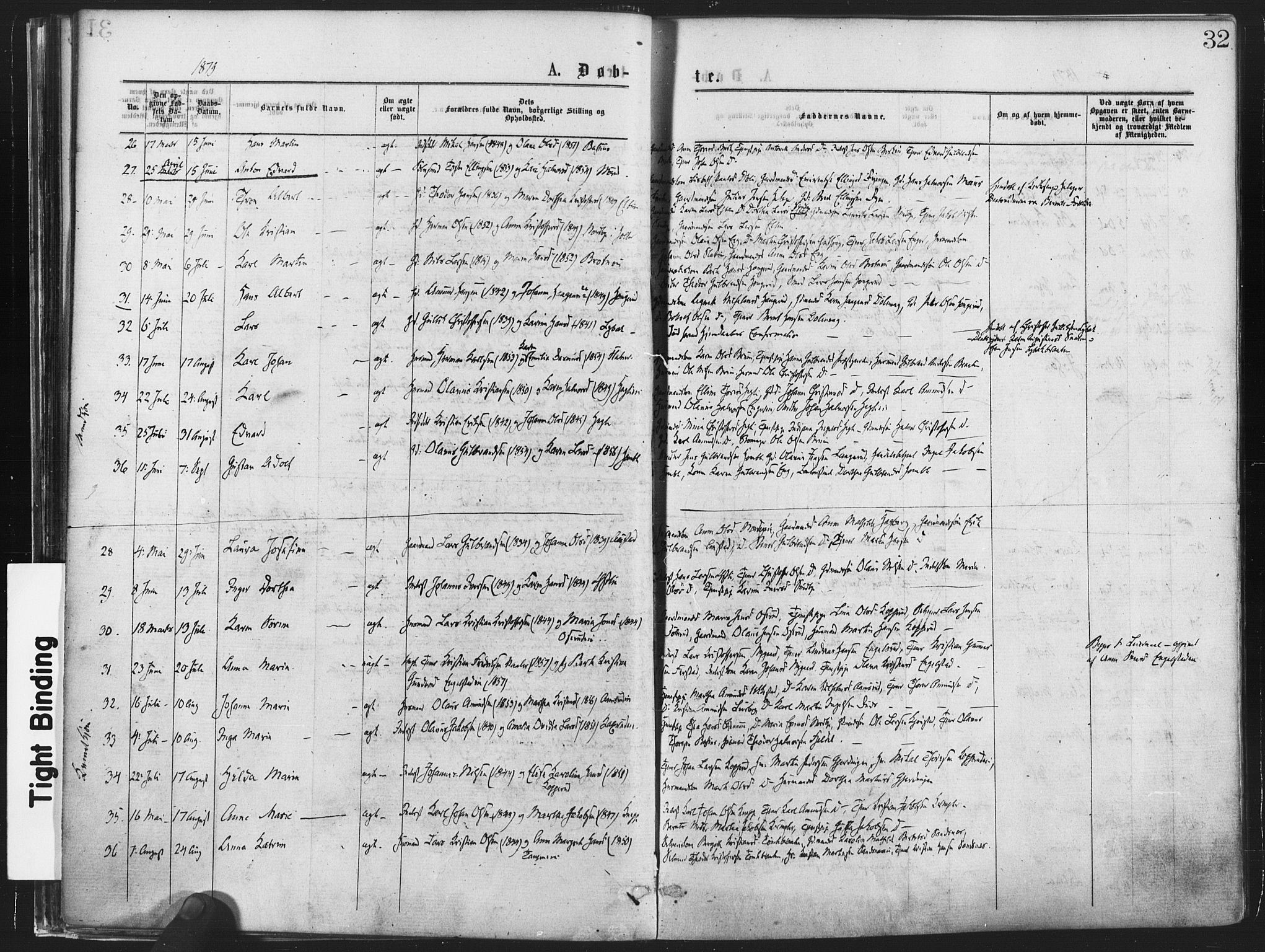 Nannestad prestekontor Kirkebøker, AV/SAO-A-10414a/F/Fa/L0013: Parish register (official) no. I 13, 1873-1880, p. 32