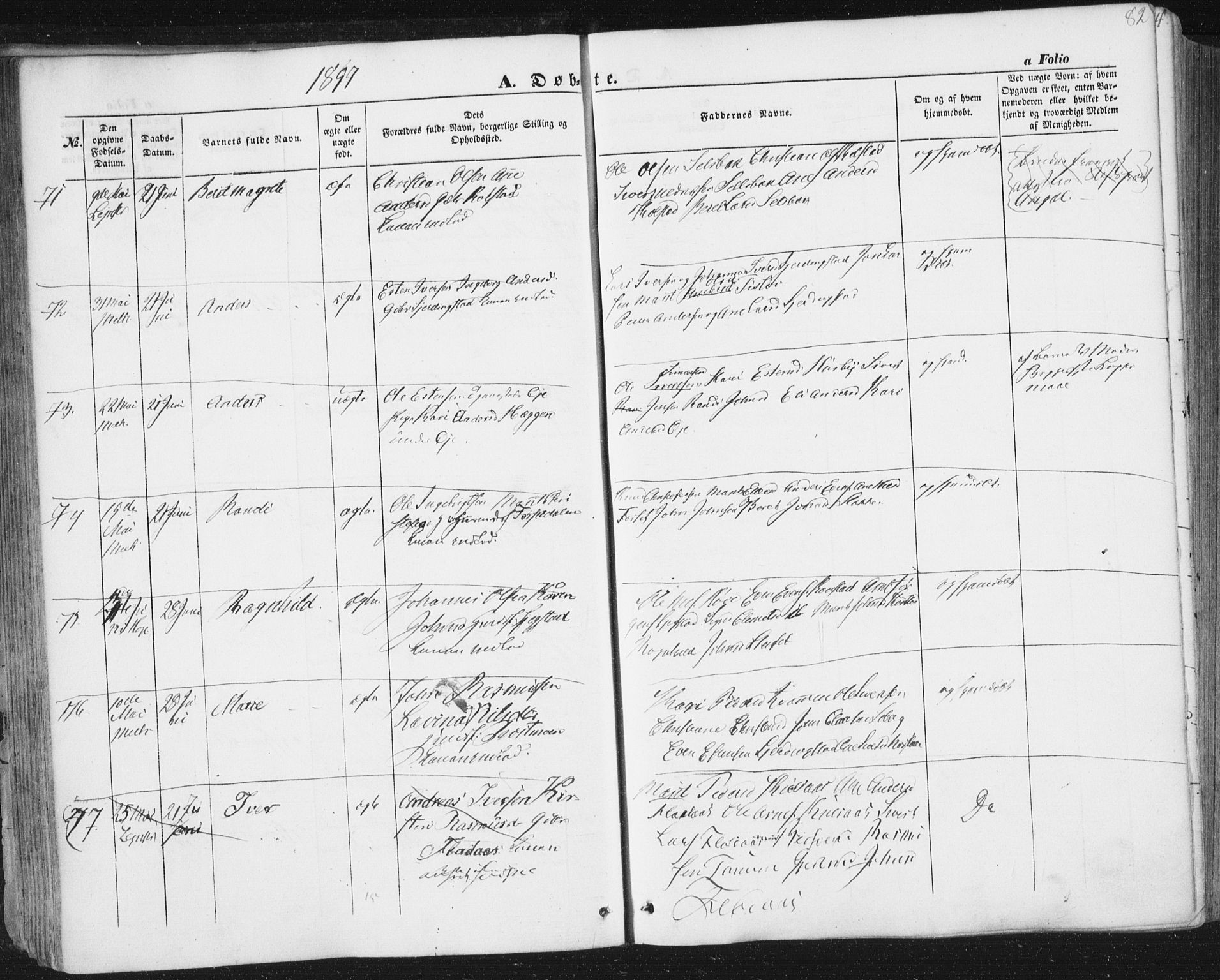 Ministerialprotokoller, klokkerbøker og fødselsregistre - Sør-Trøndelag, AV/SAT-A-1456/691/L1076: Parish register (official) no. 691A08, 1852-1861, p. 82