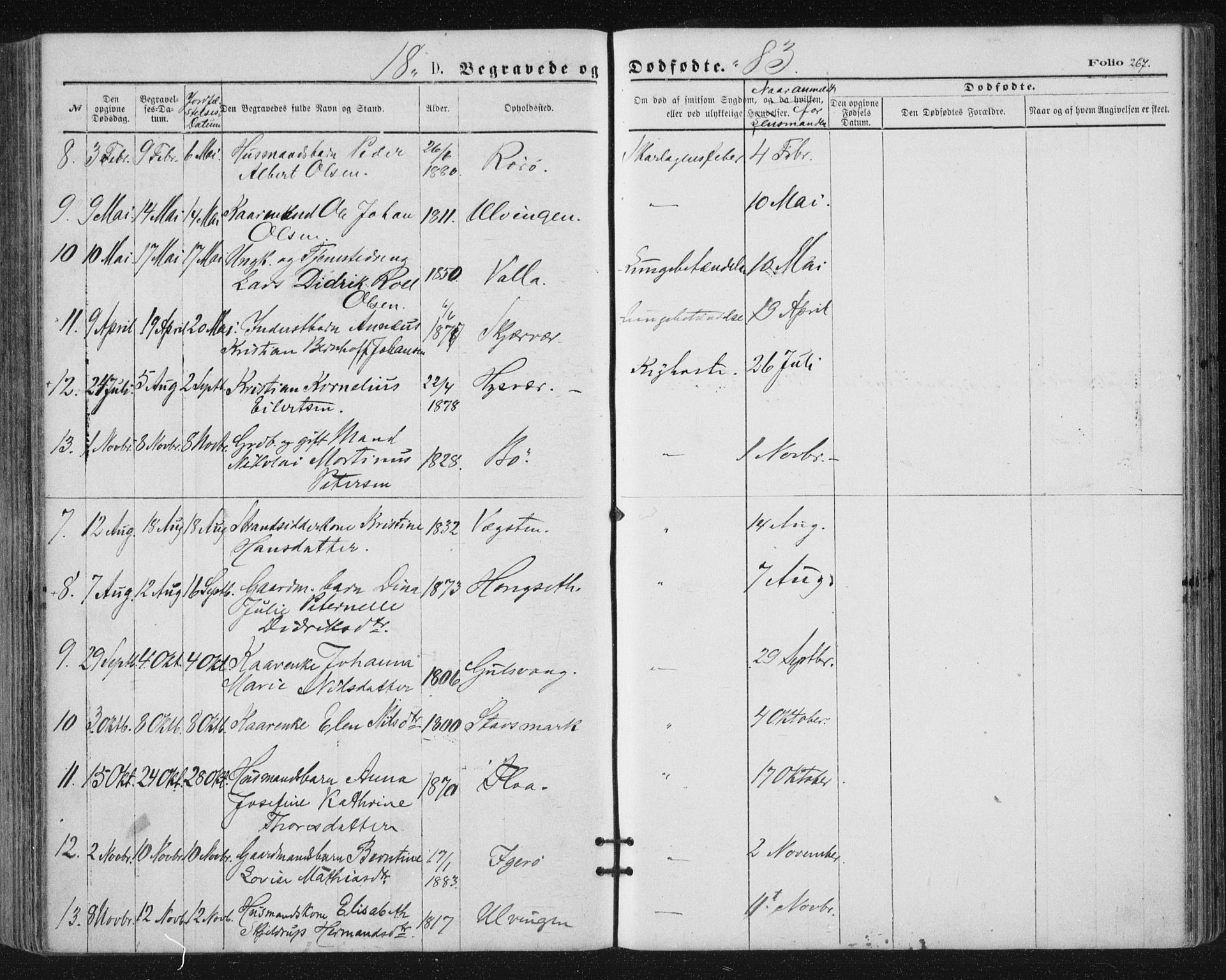 Ministerialprotokoller, klokkerbøker og fødselsregistre - Nordland, SAT/A-1459/816/L0241: Parish register (official) no. 816A07, 1870-1885, p. 267