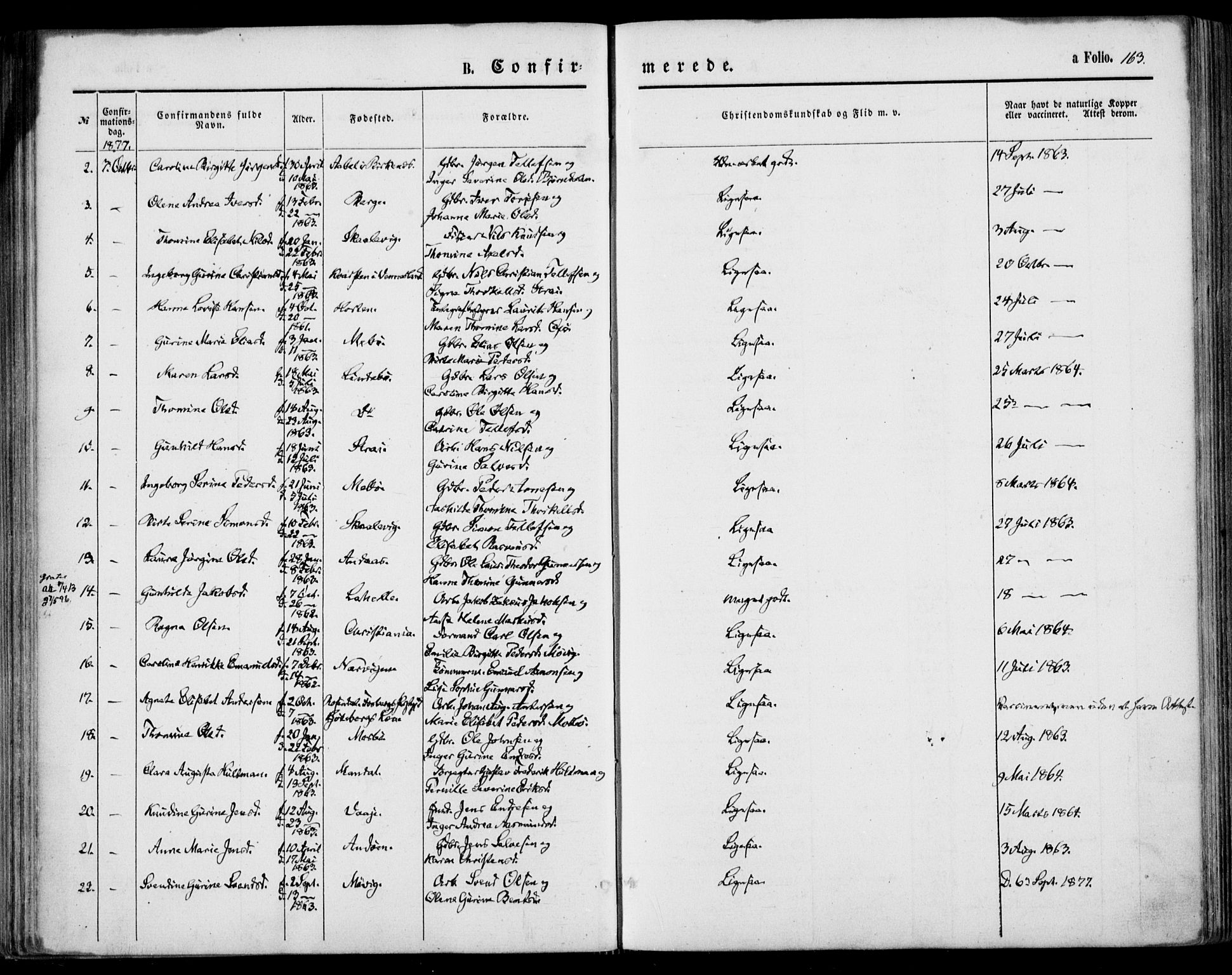 Oddernes sokneprestkontor, AV/SAK-1111-0033/F/Fa/Faa/L0008: Parish register (official) no. A 8, 1864-1880, p. 163