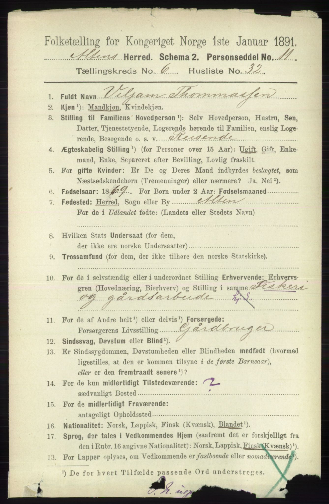 RA, 1891 census for 2012 Alta, 1891, p. 2038