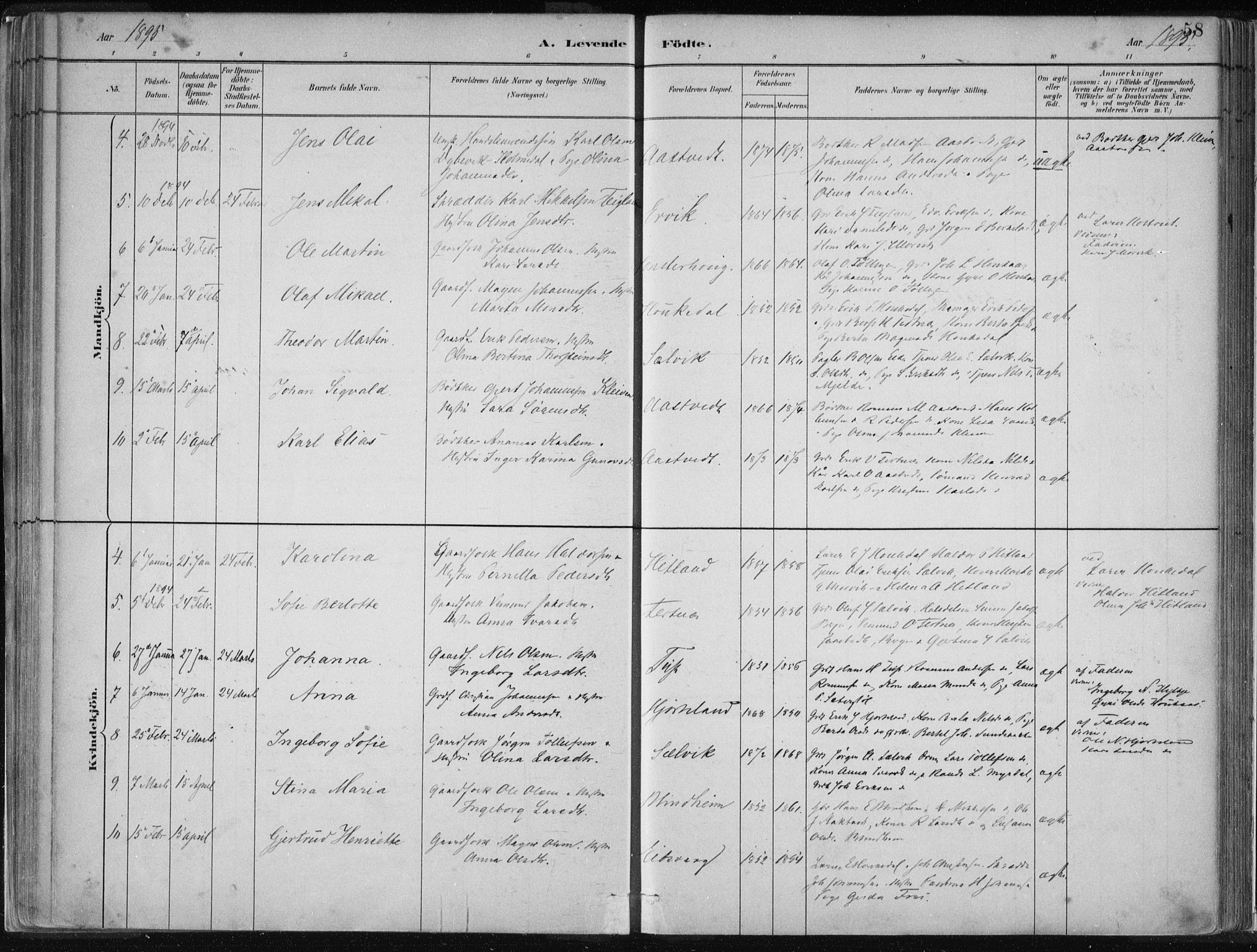 Hamre sokneprestembete, AV/SAB-A-75501/H/Ha/Haa/Haad/L0001: Parish register (official) no. D  1, 1882-1906, p. 58