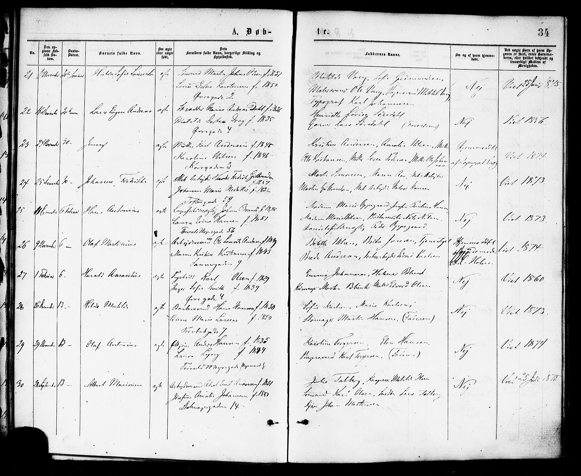 Paulus prestekontor Kirkebøker, AV/SAO-A-10871/F/Fa/L0001: Parish register (official) no. 1, 1875-1878, p. 34