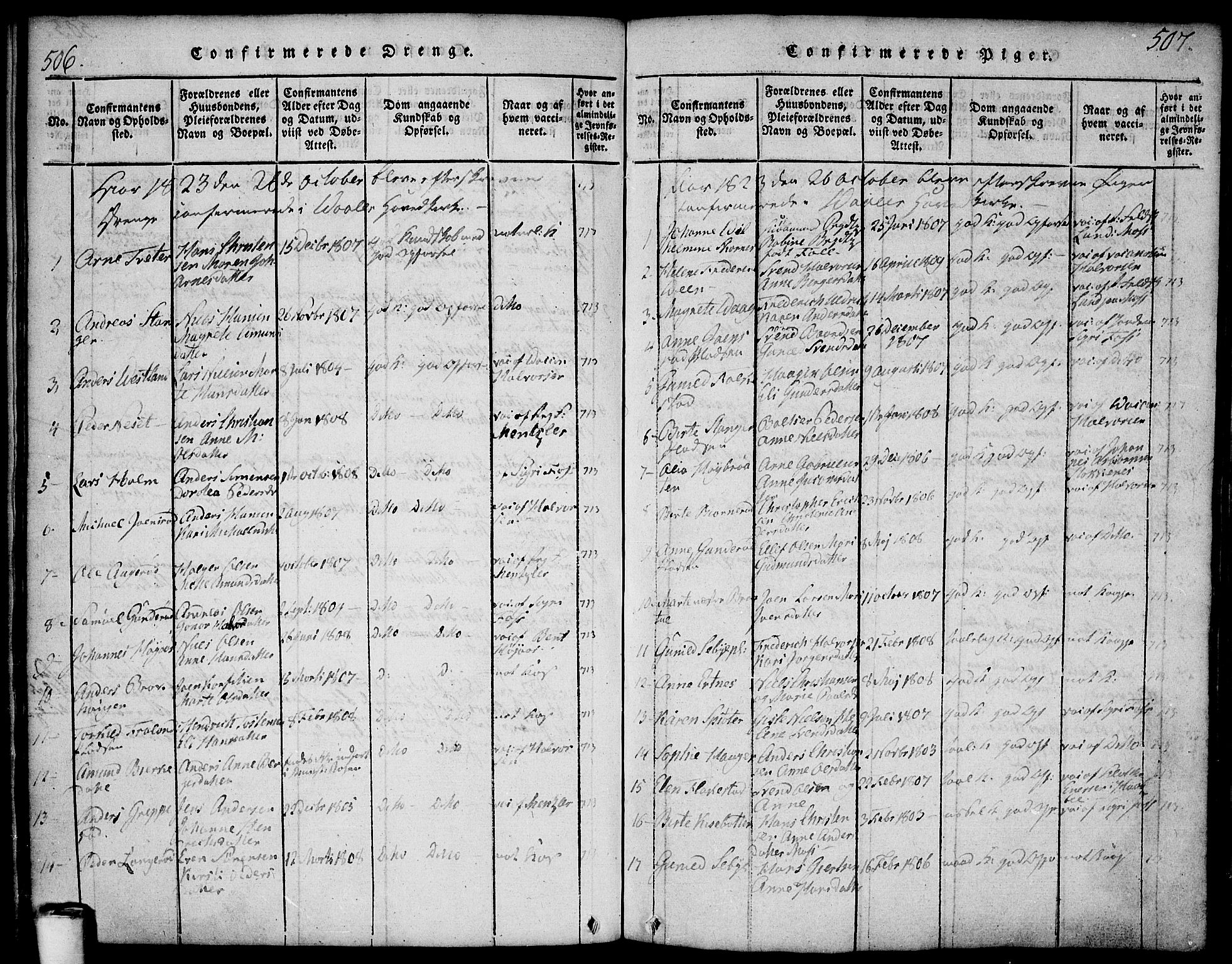 Våler prestekontor Kirkebøker, AV/SAO-A-11083/F/Fa/L0005: Parish register (official) no. I 5, 1815-1839, p. 506-507