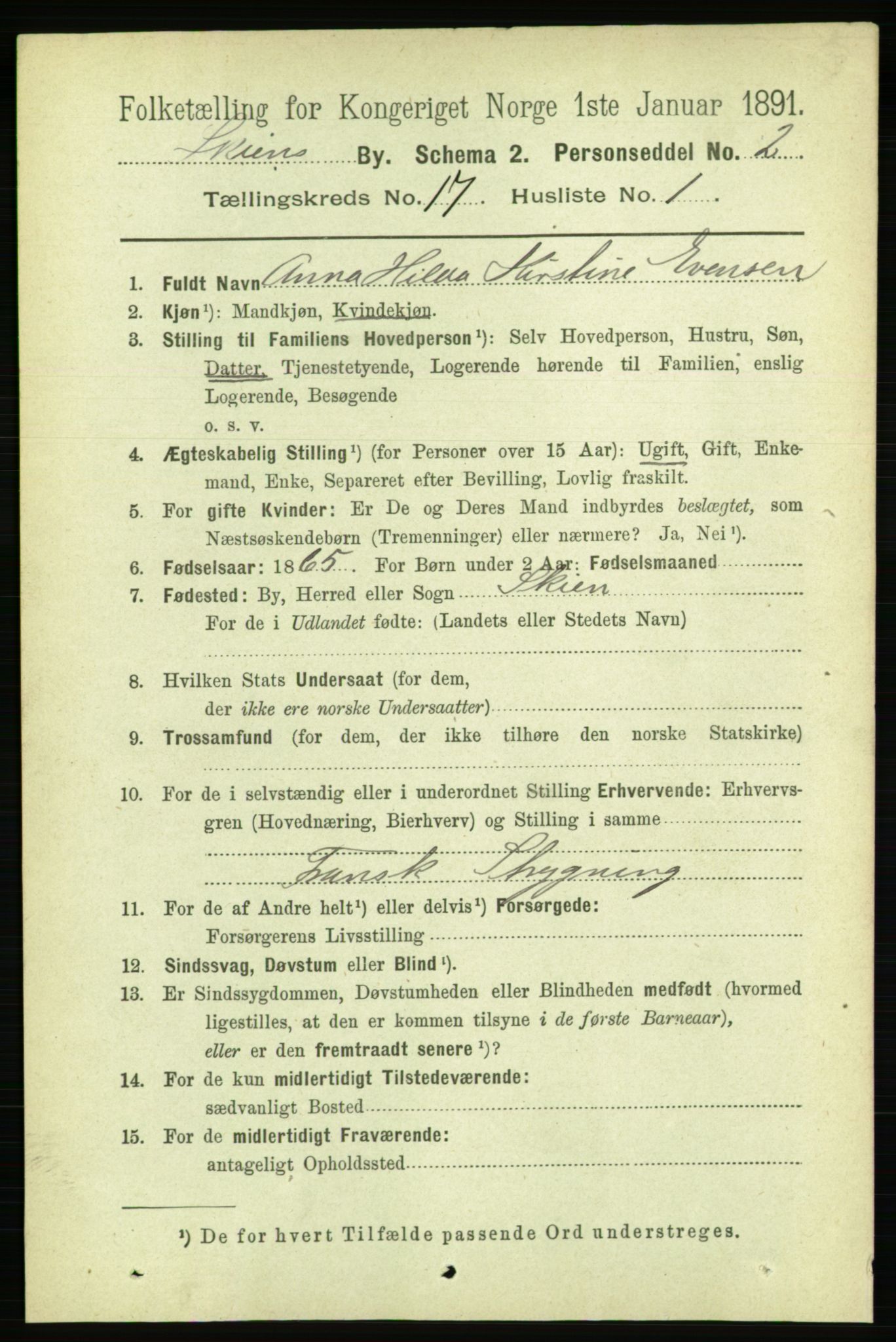 RA, 1891 census for 0806 Skien, 1891, p. 4812