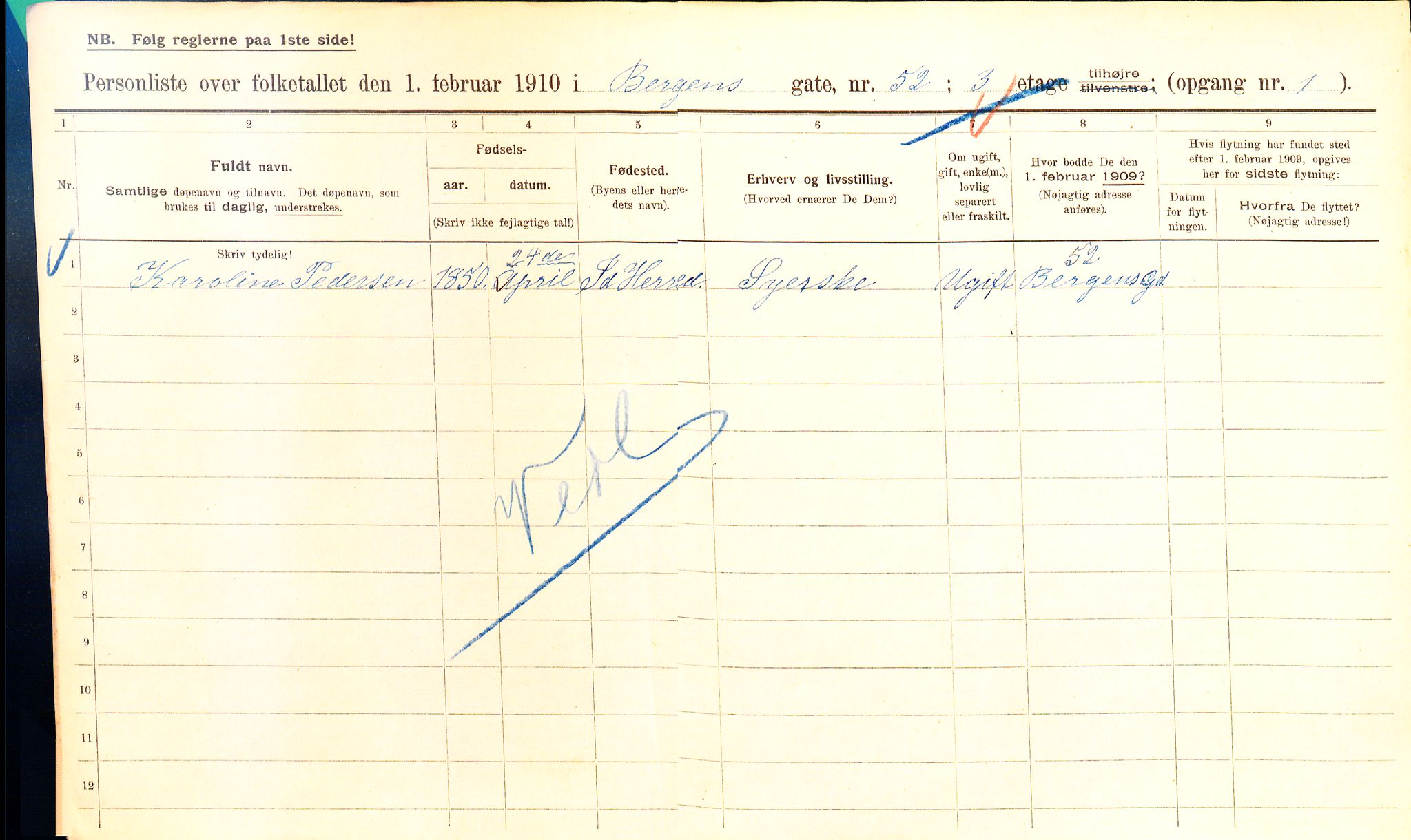 OBA, Municipal Census 1910 for Kristiania, 1910, p. 3858