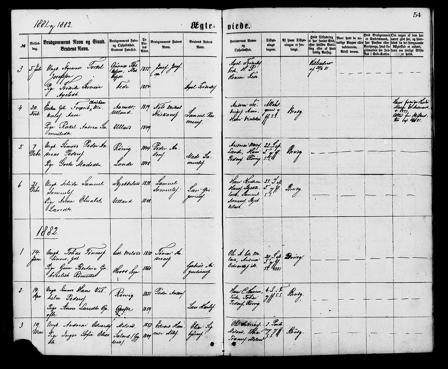 Kvinesdal sokneprestkontor, AV/SAK-1111-0026/F/Fa/Faa/L0003: Parish register (official) no. A 3, 1877-1882, p. 54