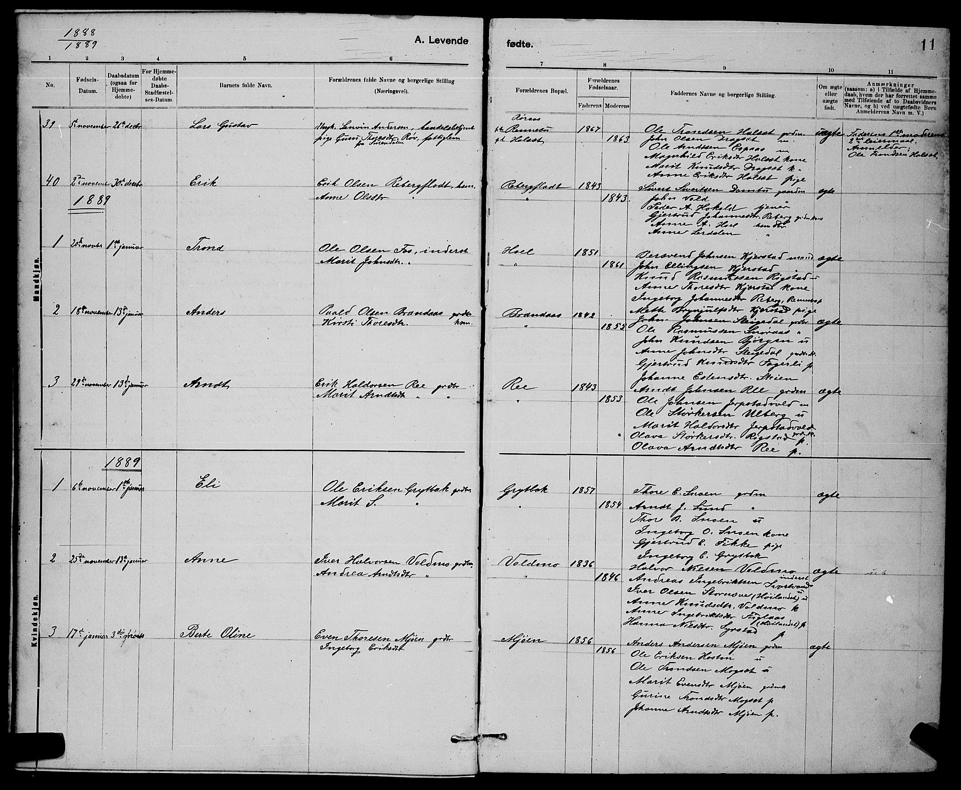 Ministerialprotokoller, klokkerbøker og fødselsregistre - Sør-Trøndelag, SAT/A-1456/672/L0863: Parish register (copy) no. 672C02, 1888-1901, p. 11