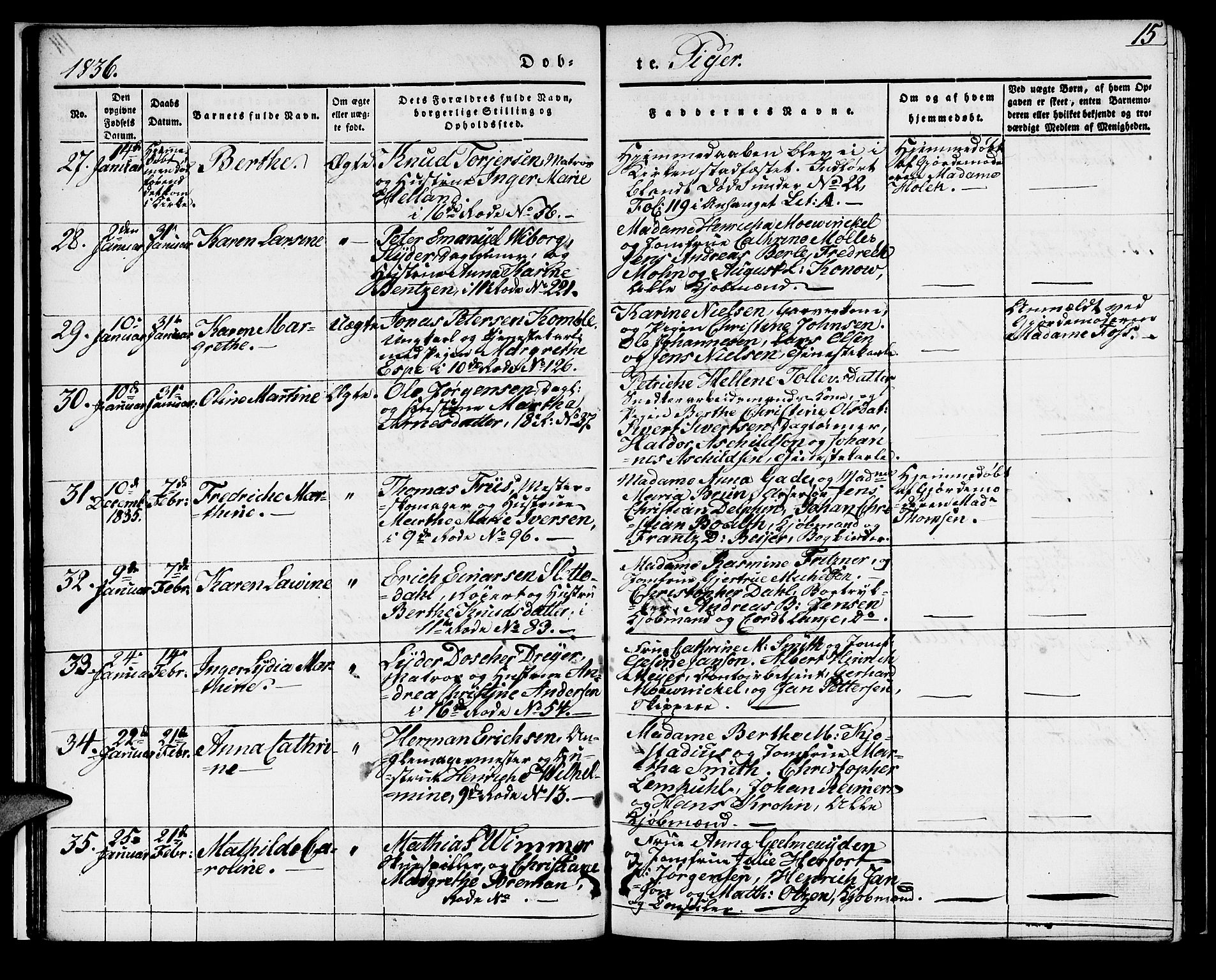 Domkirken sokneprestembete, SAB/A-74801/H/Haa/L0015: Parish register (official) no. A 14, 1835-1840, p. 15