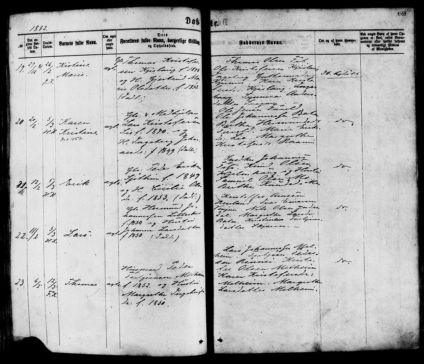 Hafslo sokneprestembete, AV/SAB-A-80301/H/Haa/Haaa/L0011: Parish register (official) no. A 11, 1873-1886, p. 69