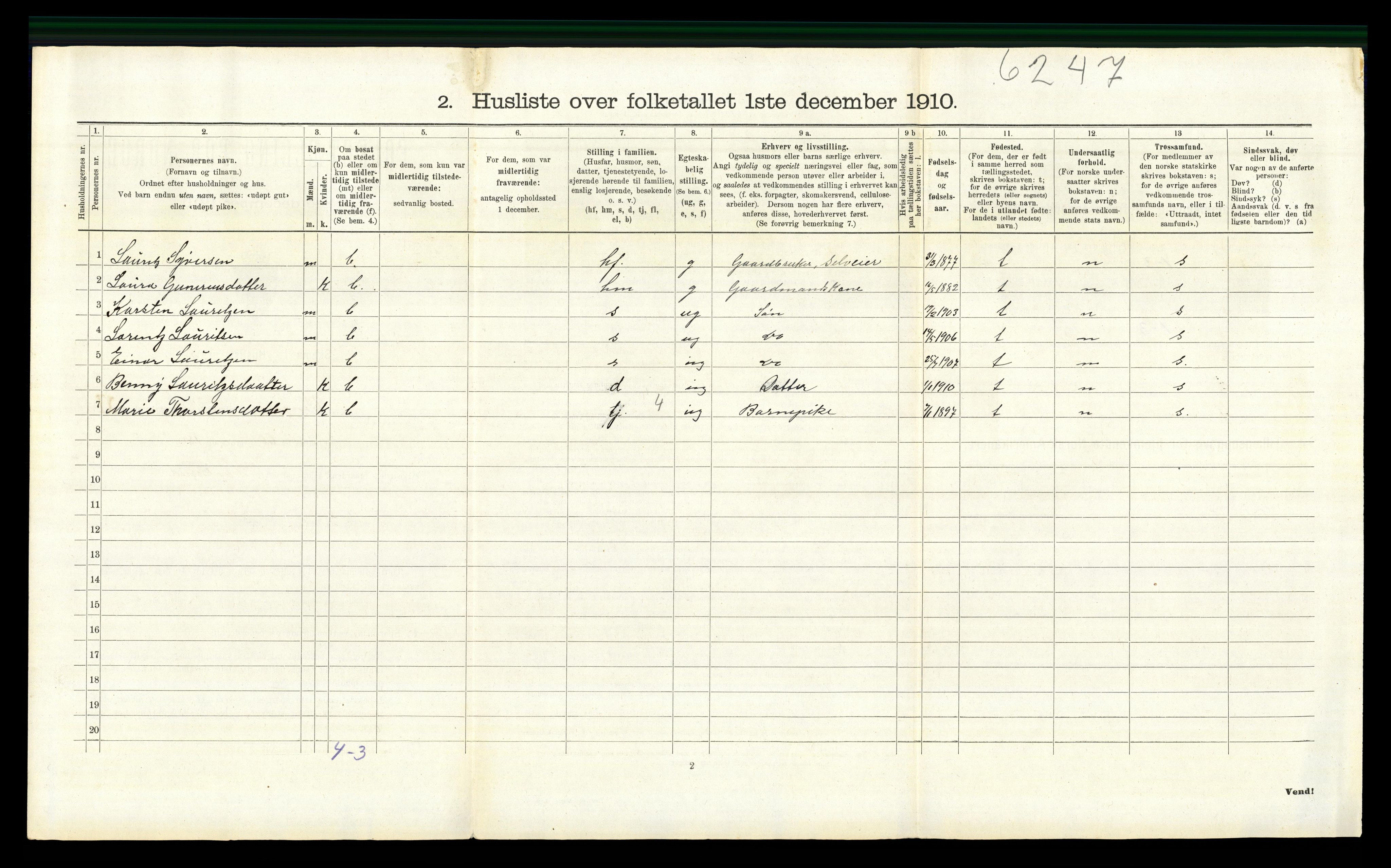 RA, 1910 census for Vinger, 1910, p. 1310