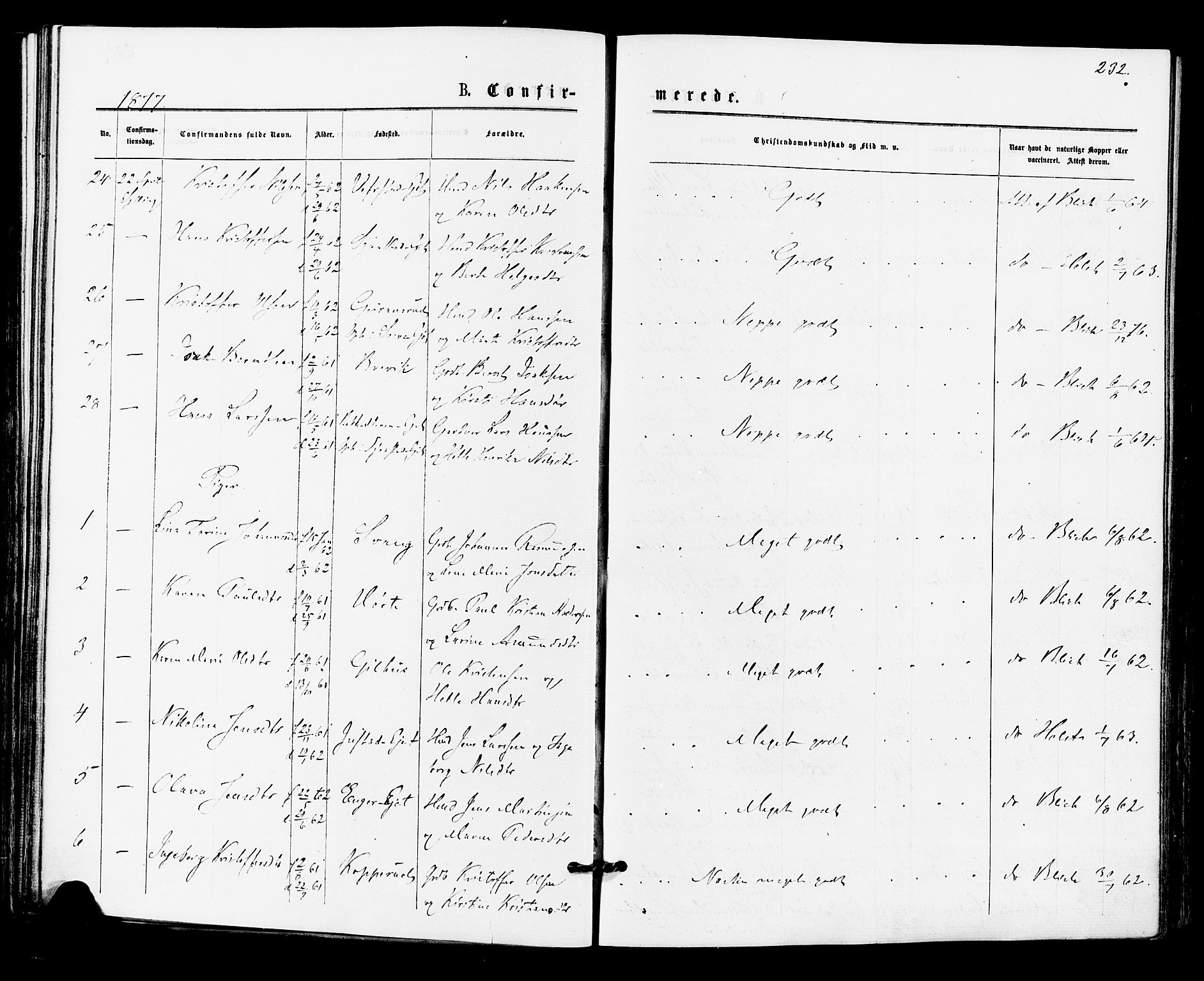 Lier kirkebøker, AV/SAKO-A-230/F/Fa/L0014: Parish register (official) no. I 14, 1875-1882, p. 232