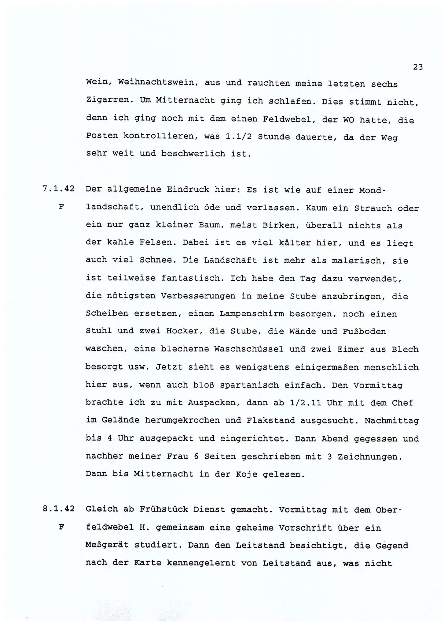 Dagbokopptegnelser av en tysk marineoffiser stasjonert i Norge , FMFB/A-1160/F/L0001: Dagbokopptegnelser av en tysk marineoffiser stasjonert i Norge, 1941-1944, p. 23