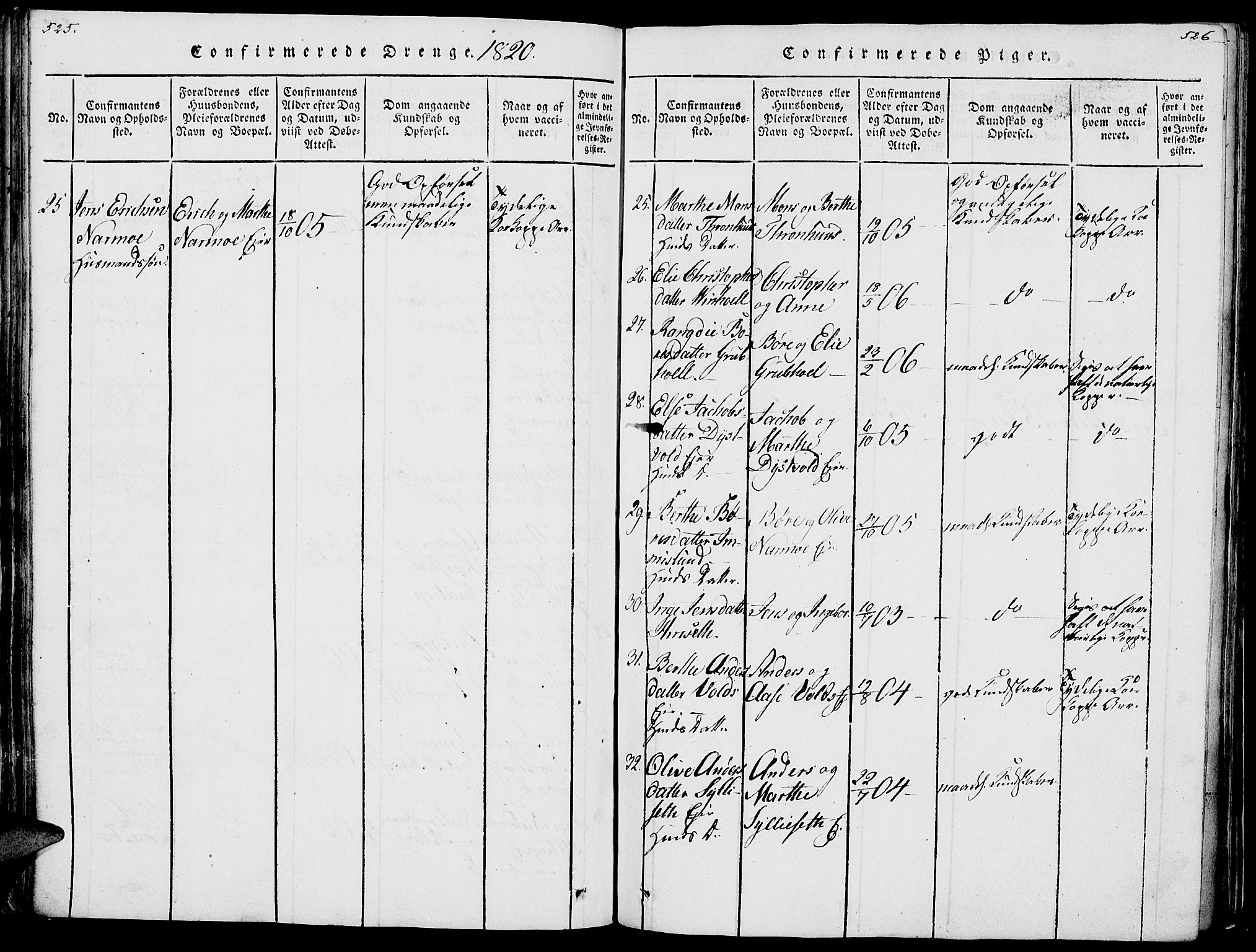 Vang prestekontor, Hedmark, AV/SAH-PREST-008/H/Ha/Haa/L0007: Parish register (official) no. 7, 1813-1826, p. 525-526