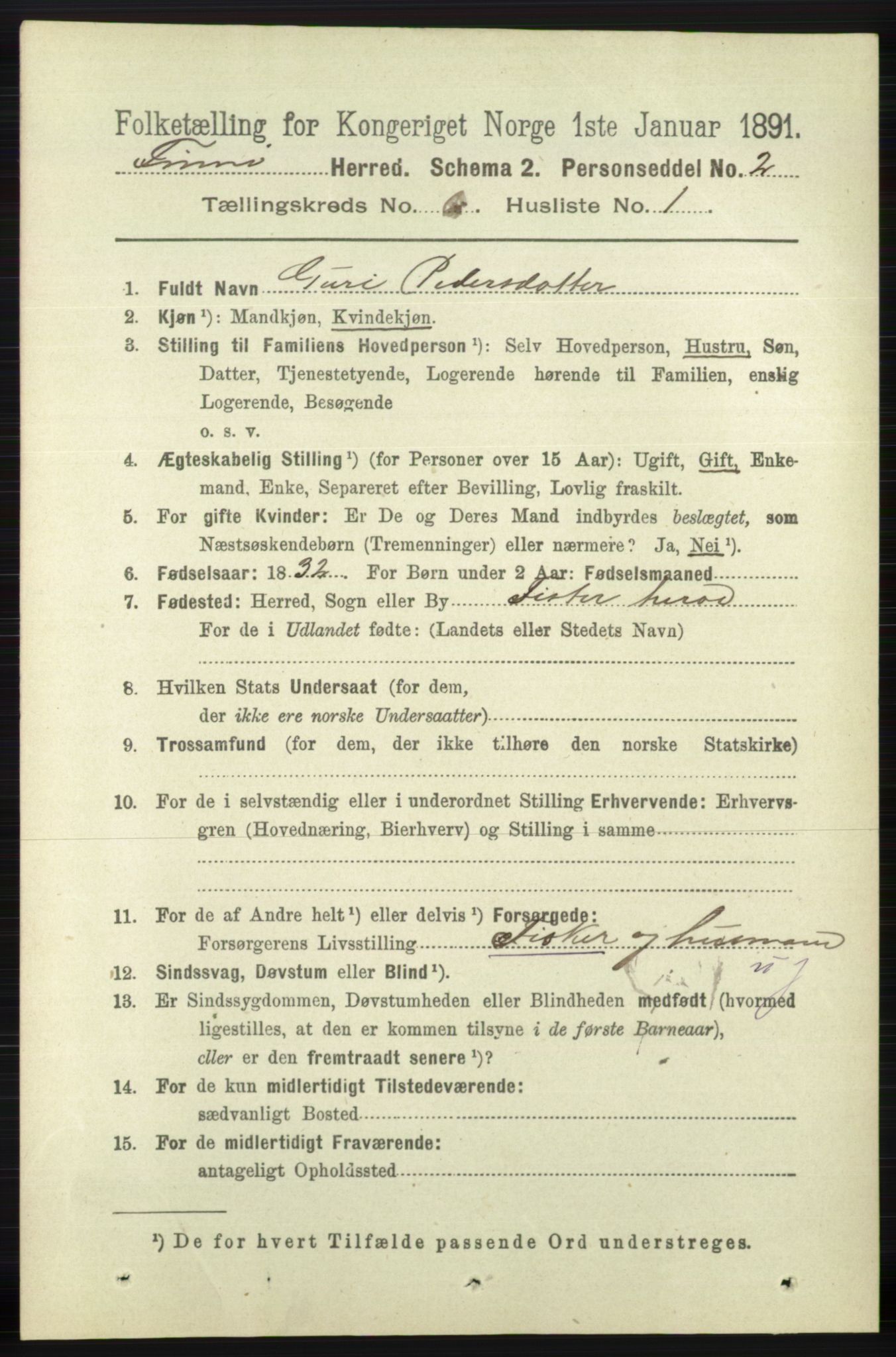 RA, 1891 census for 1141 Finnøy, 1891, p. 1286